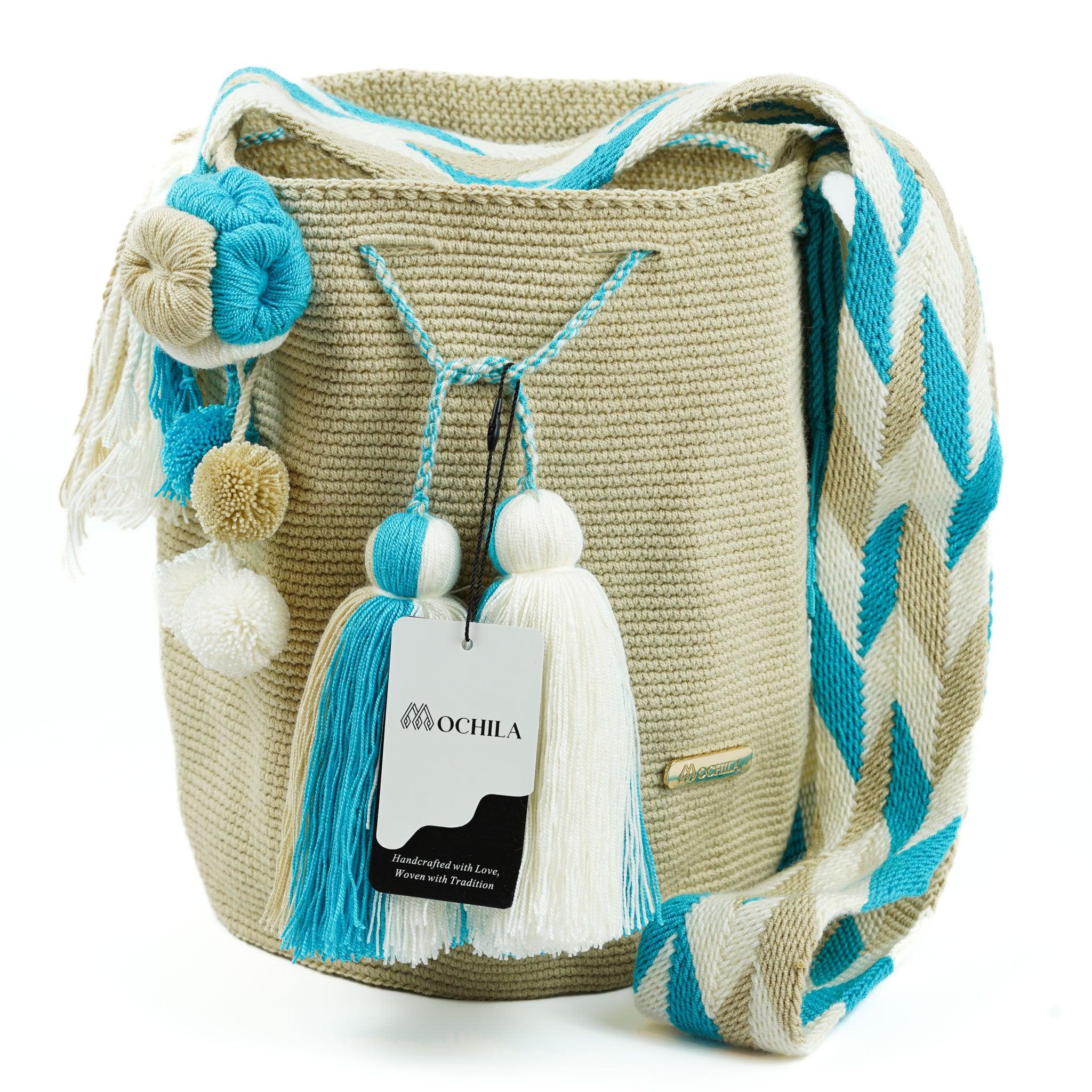 Large Crossbody Bag Beige and Blue - Mochila