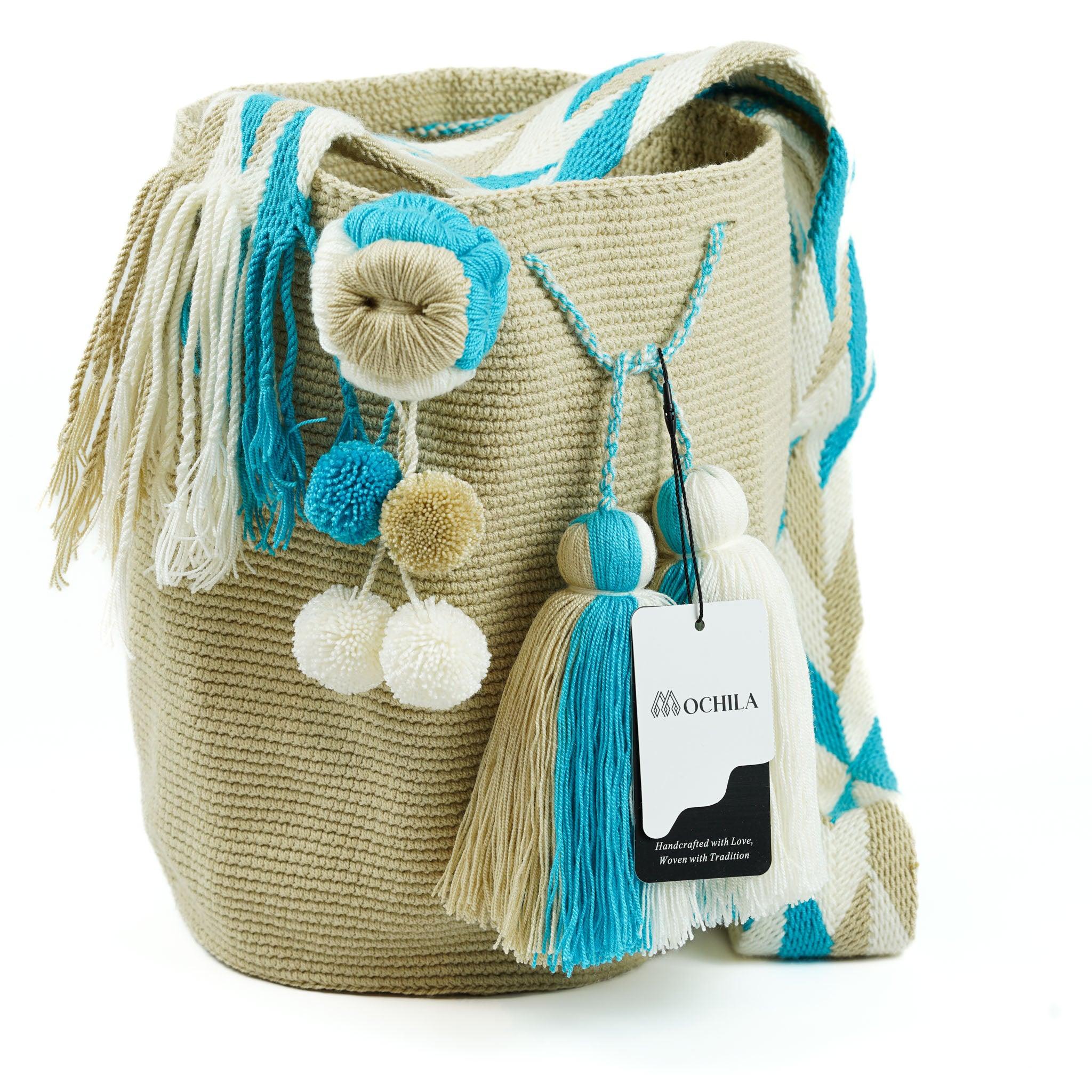 Large Crossbody Bag Beige and Blue - Mochila