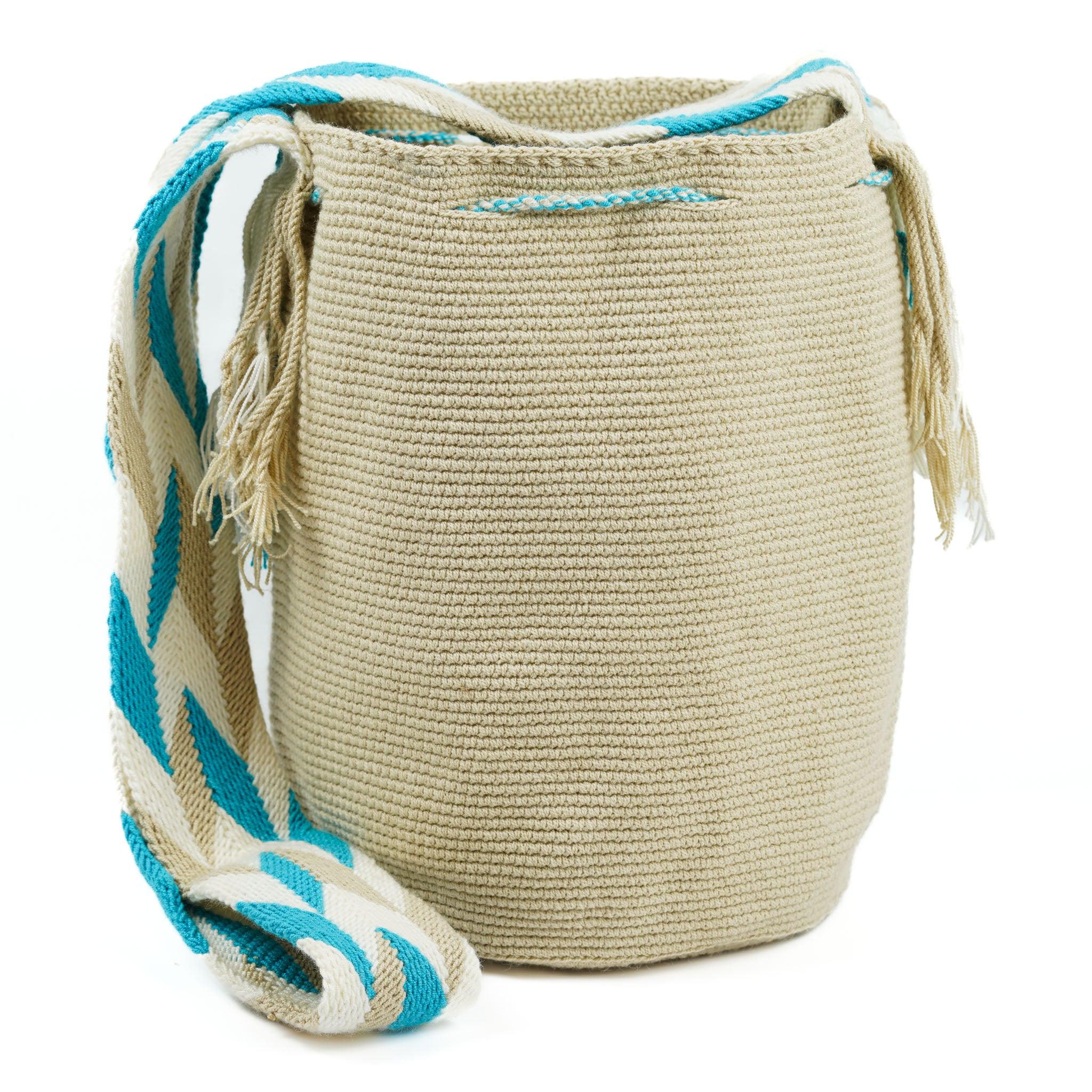Large Crossbody Bag Beige and Blue - Mochila
