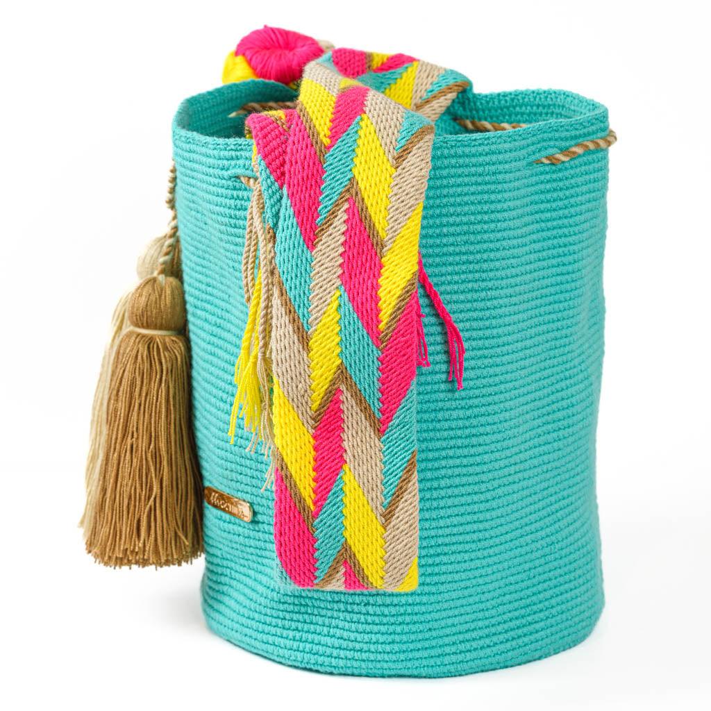 Large Crossbody Bag Aqua & Beige