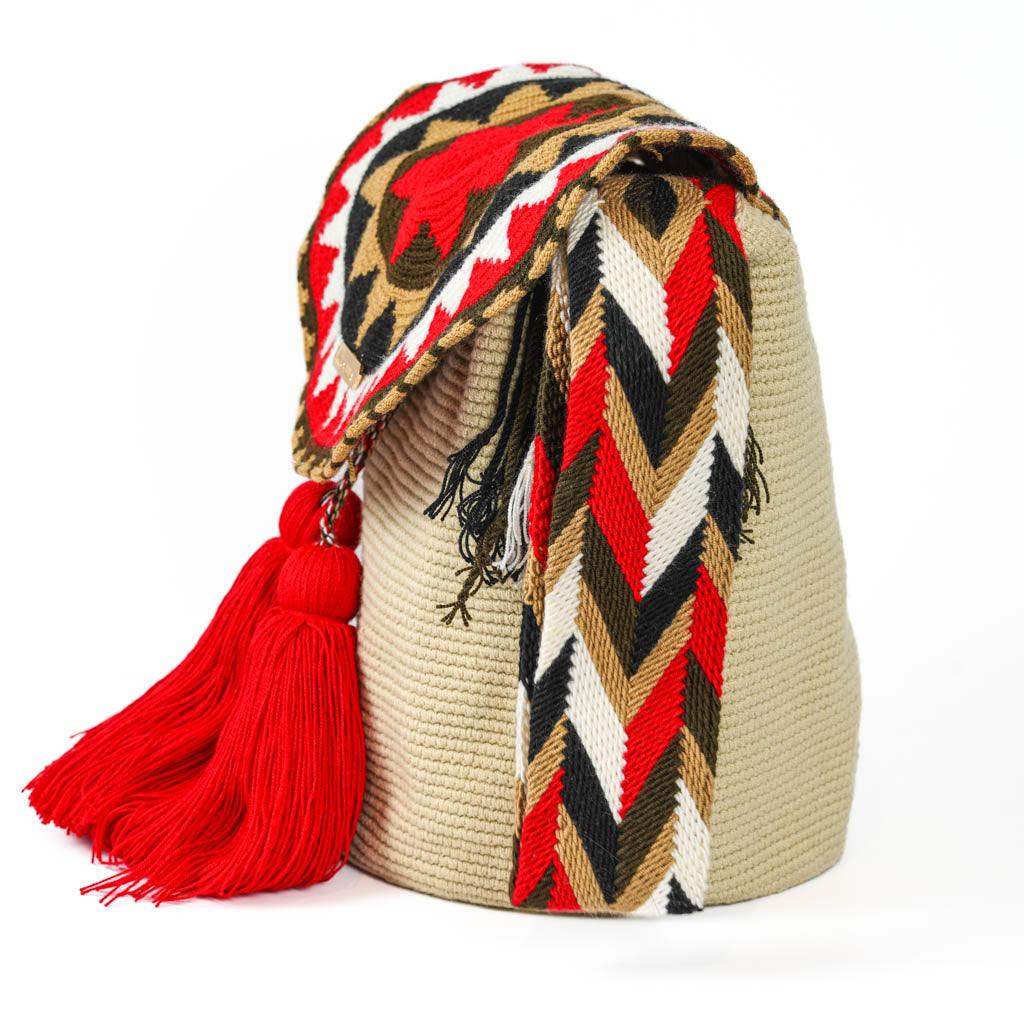 Large Crossbody Bag Beige & Red