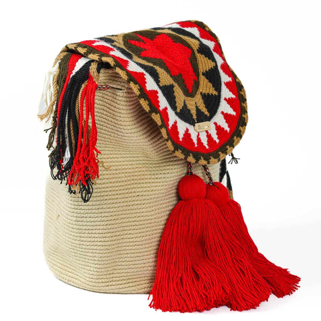 Large Crossbody Bag Beige & Red
