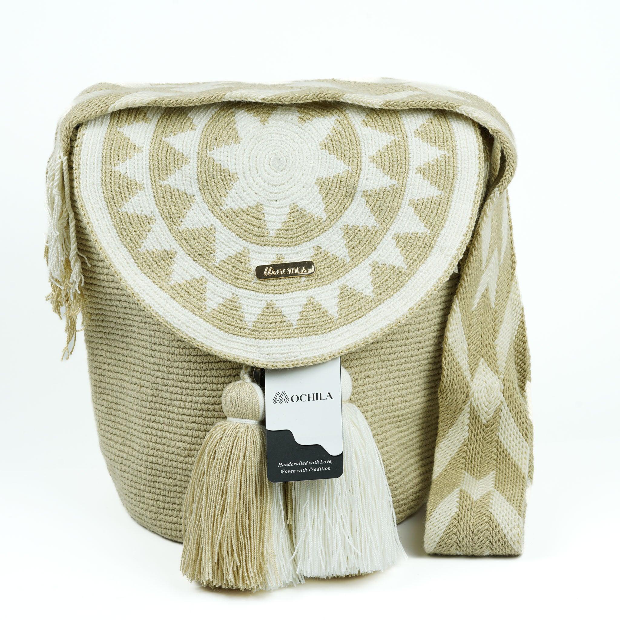 Large Crossbody Bag Beige & White - Mochila