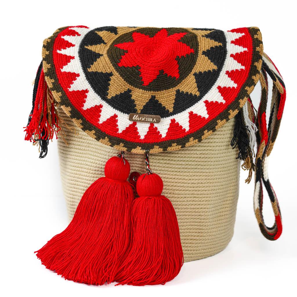 Large Crossbody Bag Beige & Red