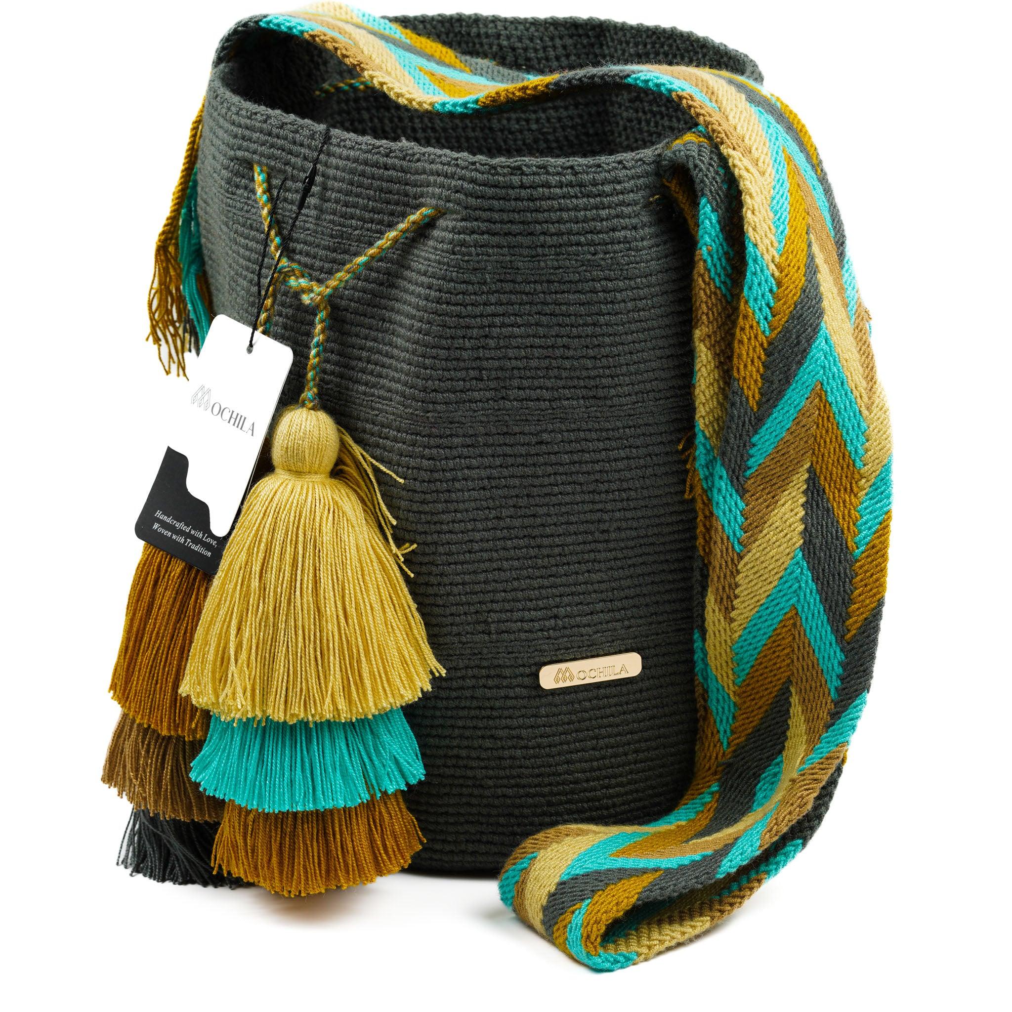 Large Crossbody Bag Grey & Beige Strap - Mochila