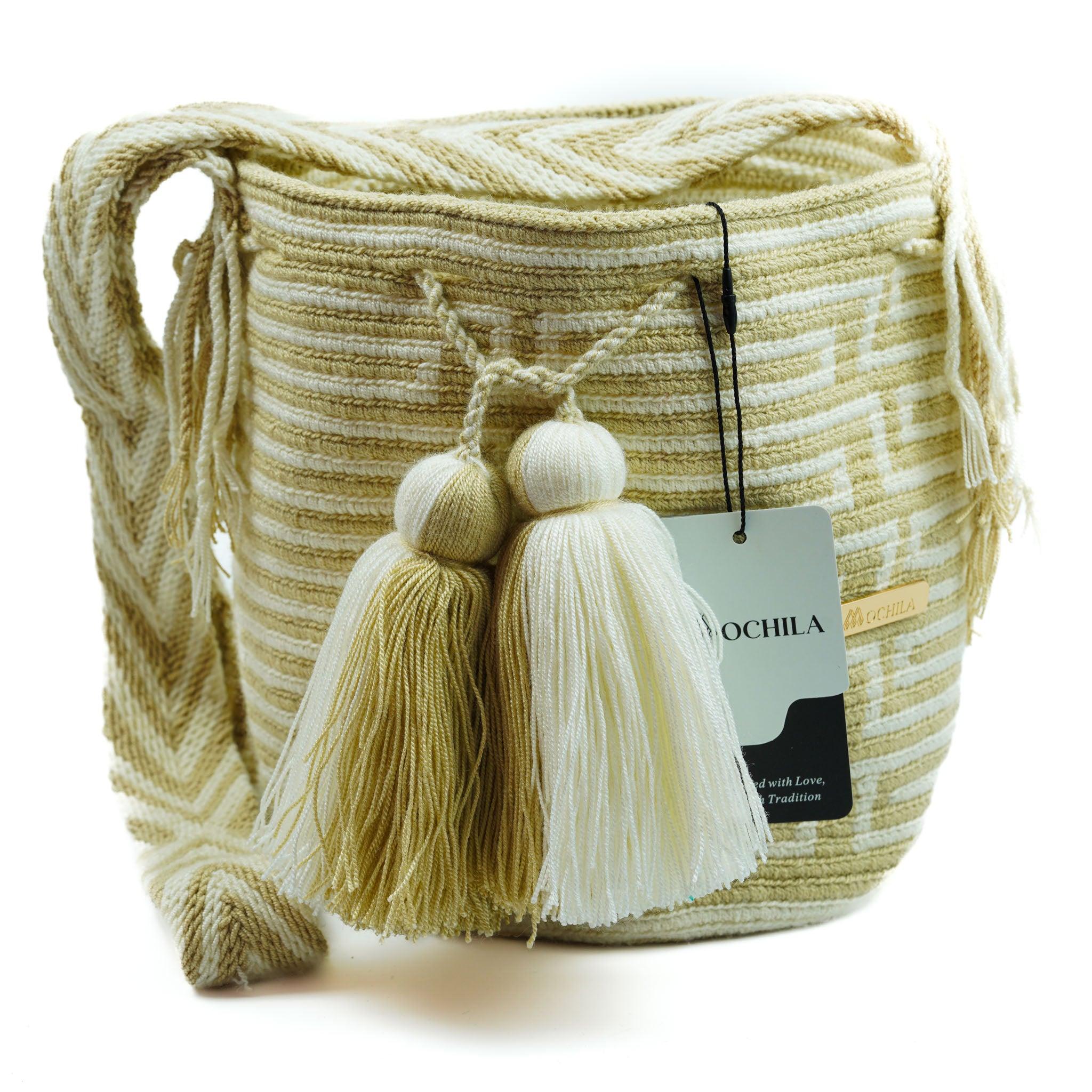 Medium Crossbody Bag Beige & White - Mochila