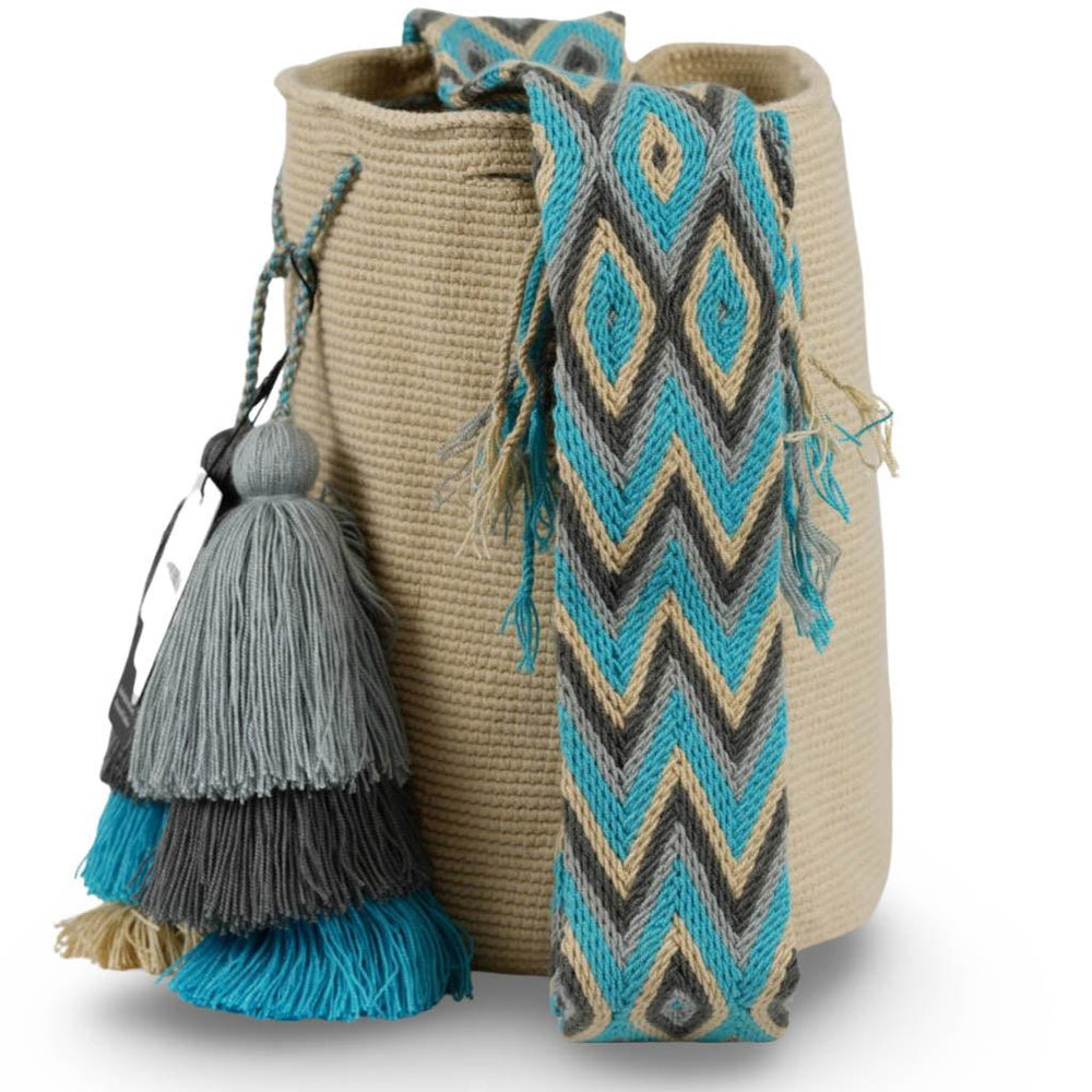 Große Umhängetasche Beige &amp; Blau