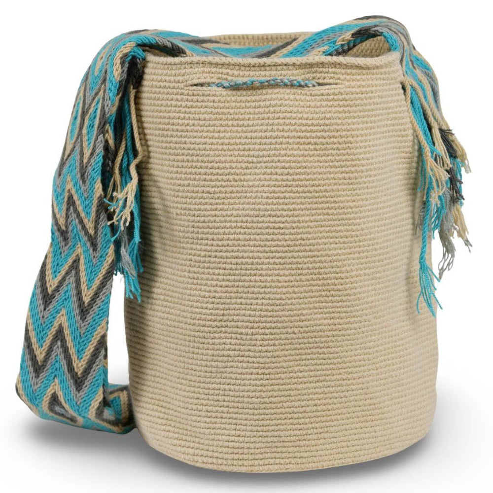 Große Umhängetasche Beige &amp; Blau