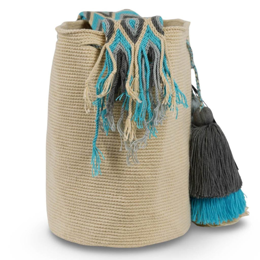 Große Umhängetasche Beige &amp; Blau