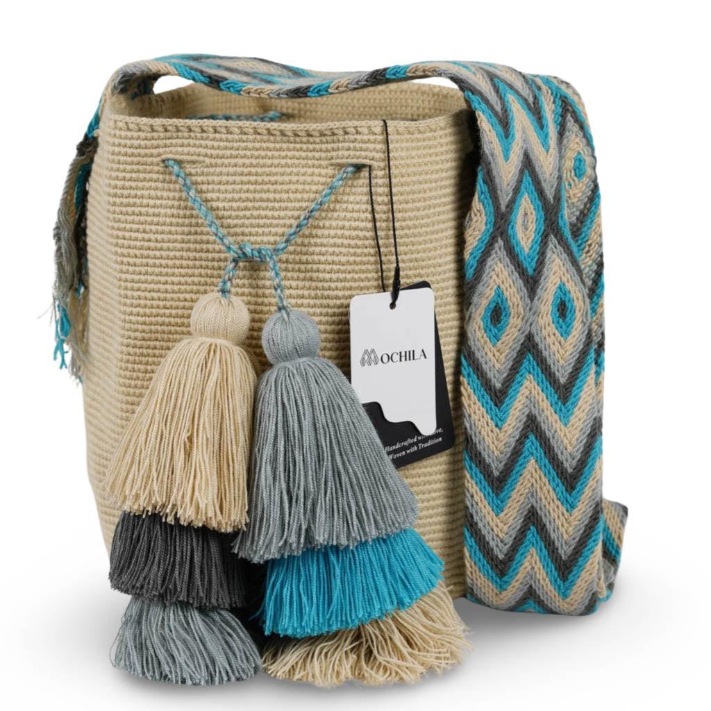 Large Crossbody Bag Beige & Blue II