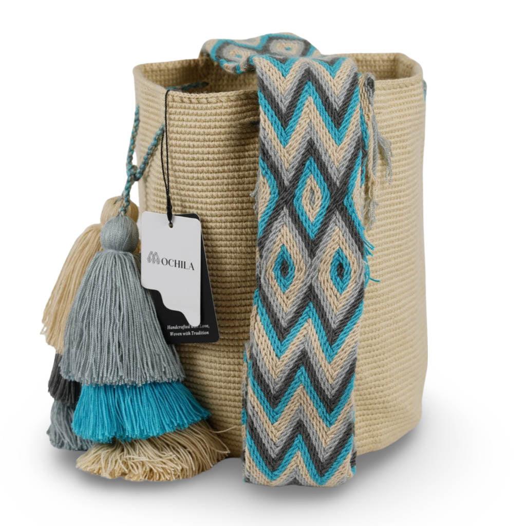 Large Crossbody Bag Beige & Blue II