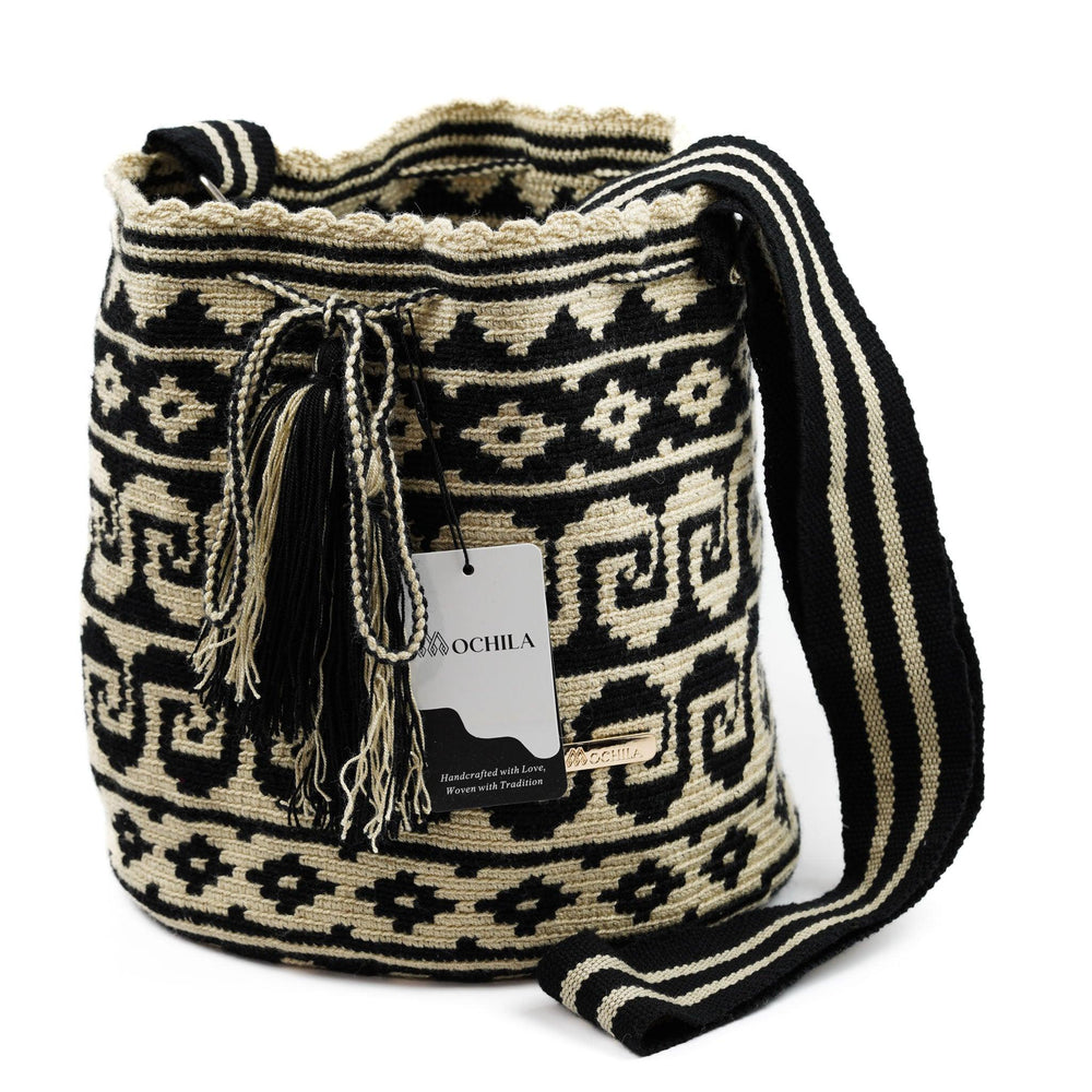 Large Crossbody Bag Black and Beige - Mochila