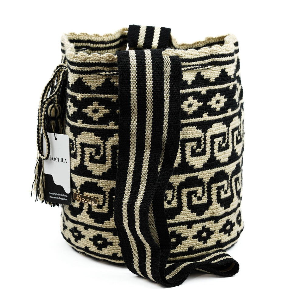 Large Crossbody Bag Black and Beige - Mochila
