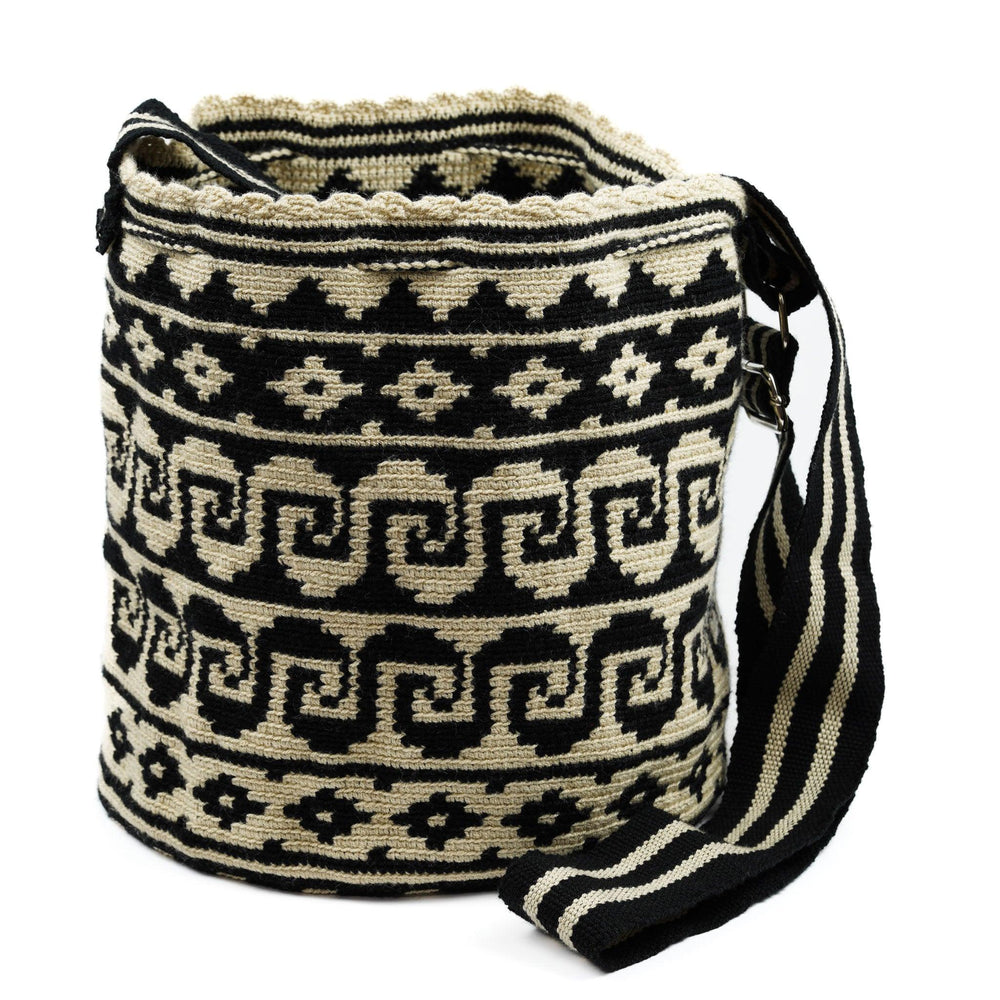 Large Crossbody Bag Black and Beige - Mochila