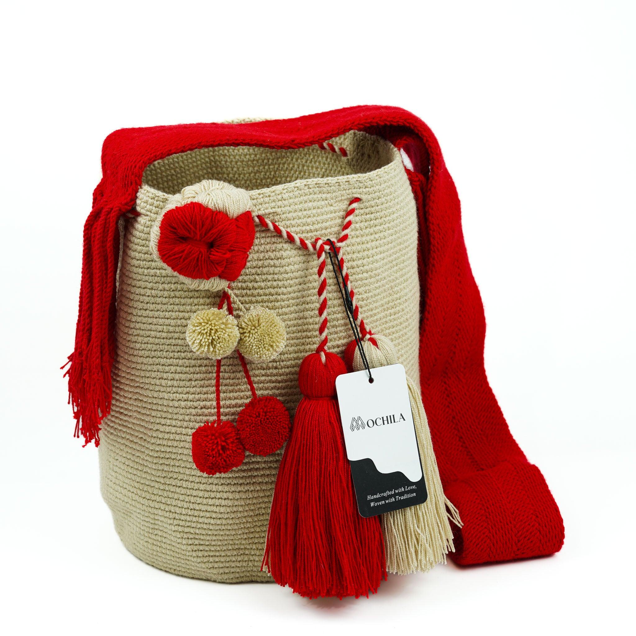 Large Crossbody Bag Beige and Red - Mochila