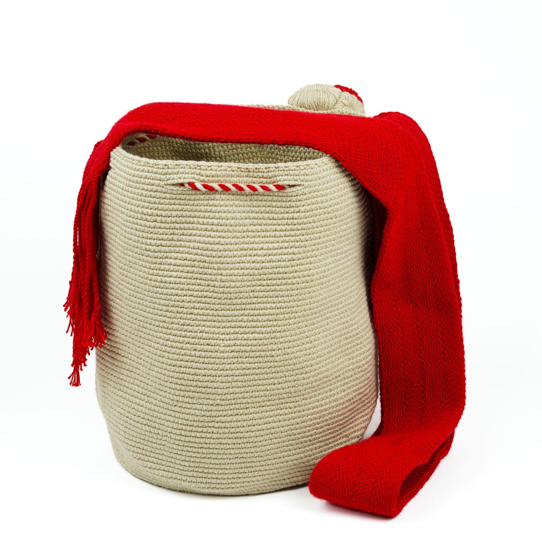 Large Crossbody Bag Beige and Red - Mochila