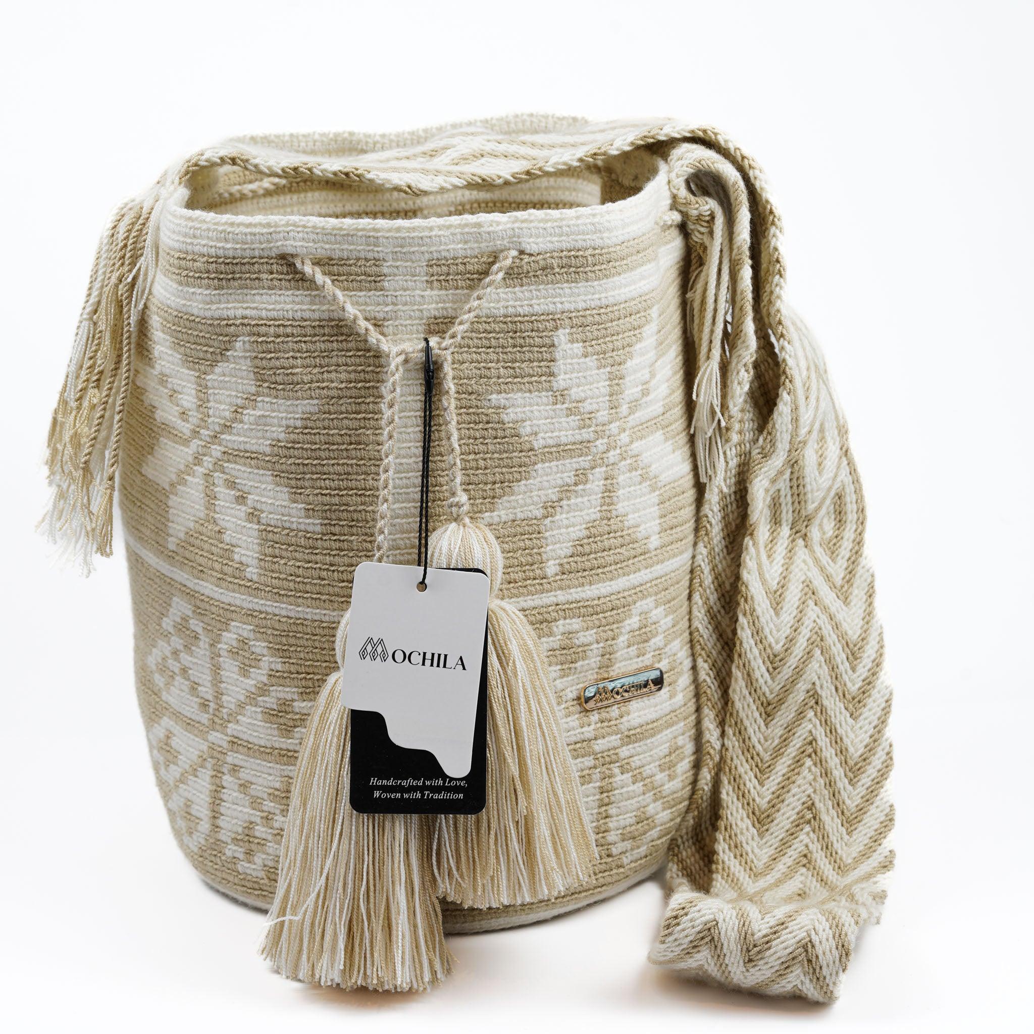 Large Crossbody Bag Beige & White - Mochila