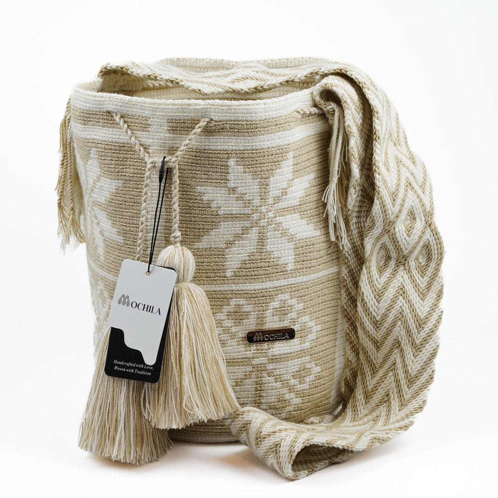 Large Crossbody Bag Beige & White - Mochila