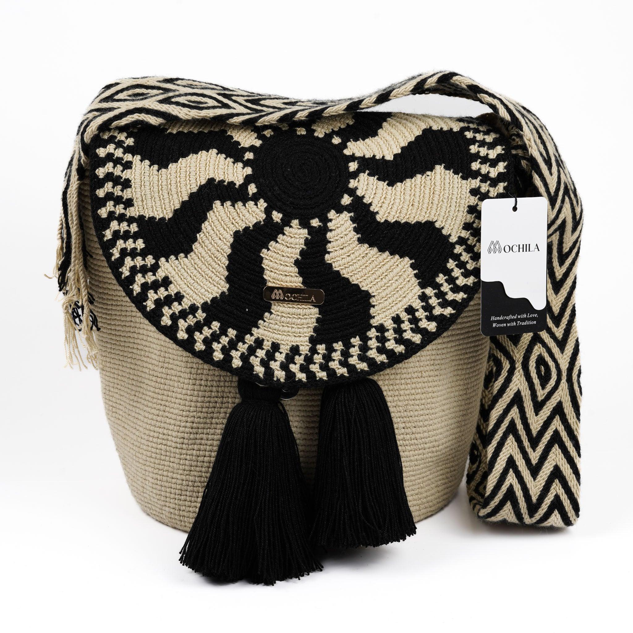 Large Crossbody Bag Beige & Black - Mochila