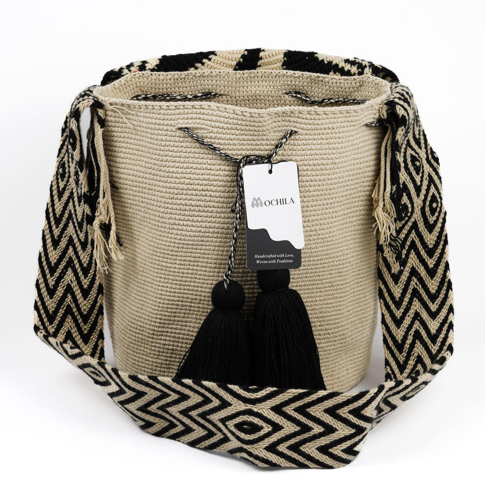 Large Crossbody Bag Beige & Black - Mochila