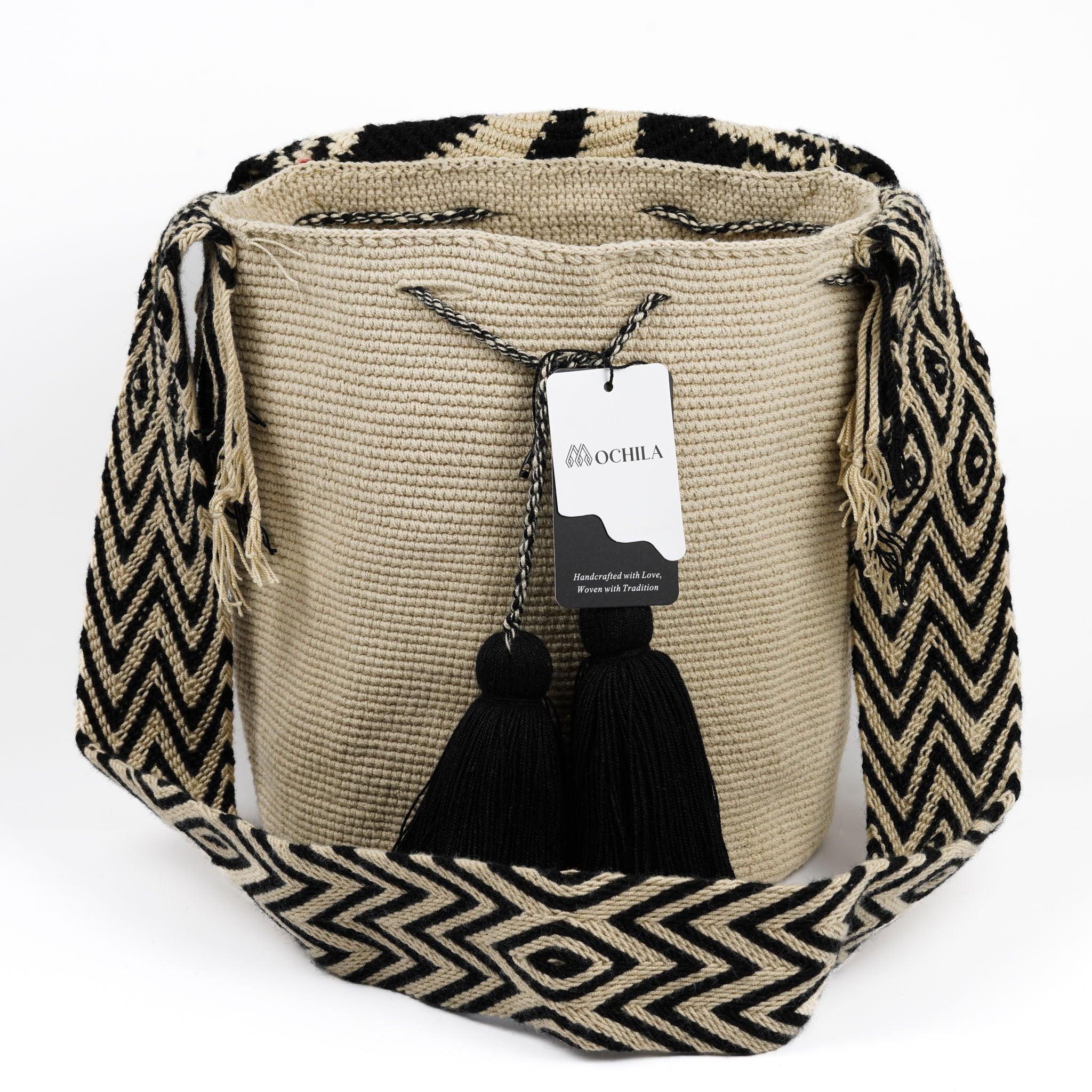 Large Crossbody Bag Beige & Black - Mochila