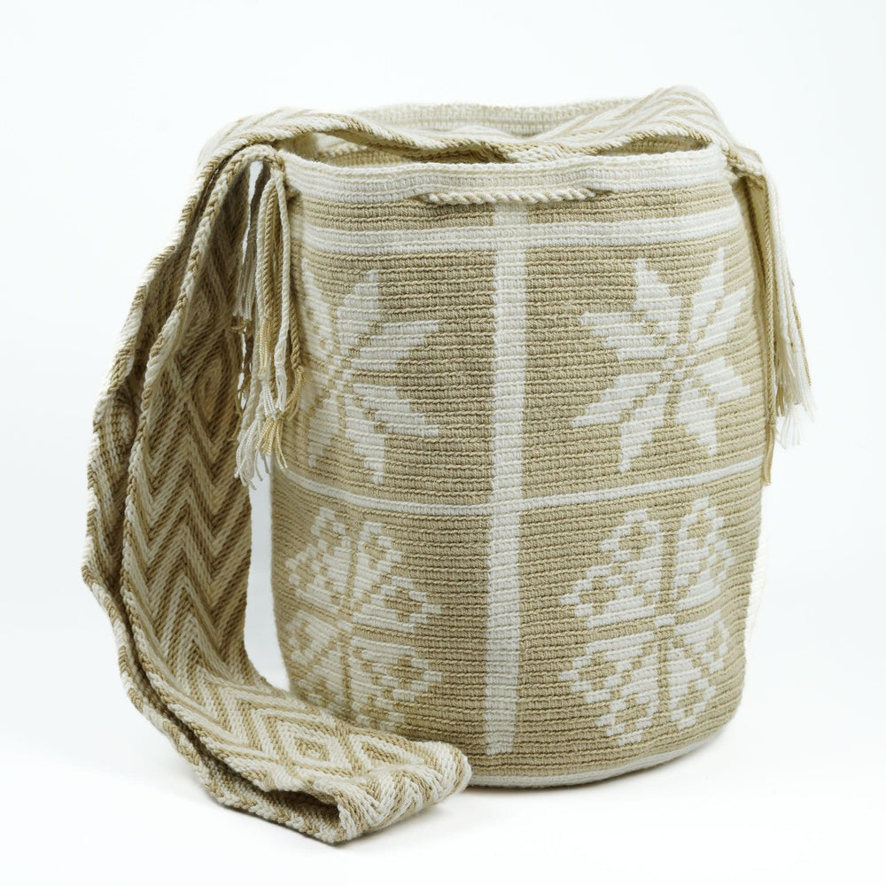 Large Crossbody Bag Beige & White - Mochila