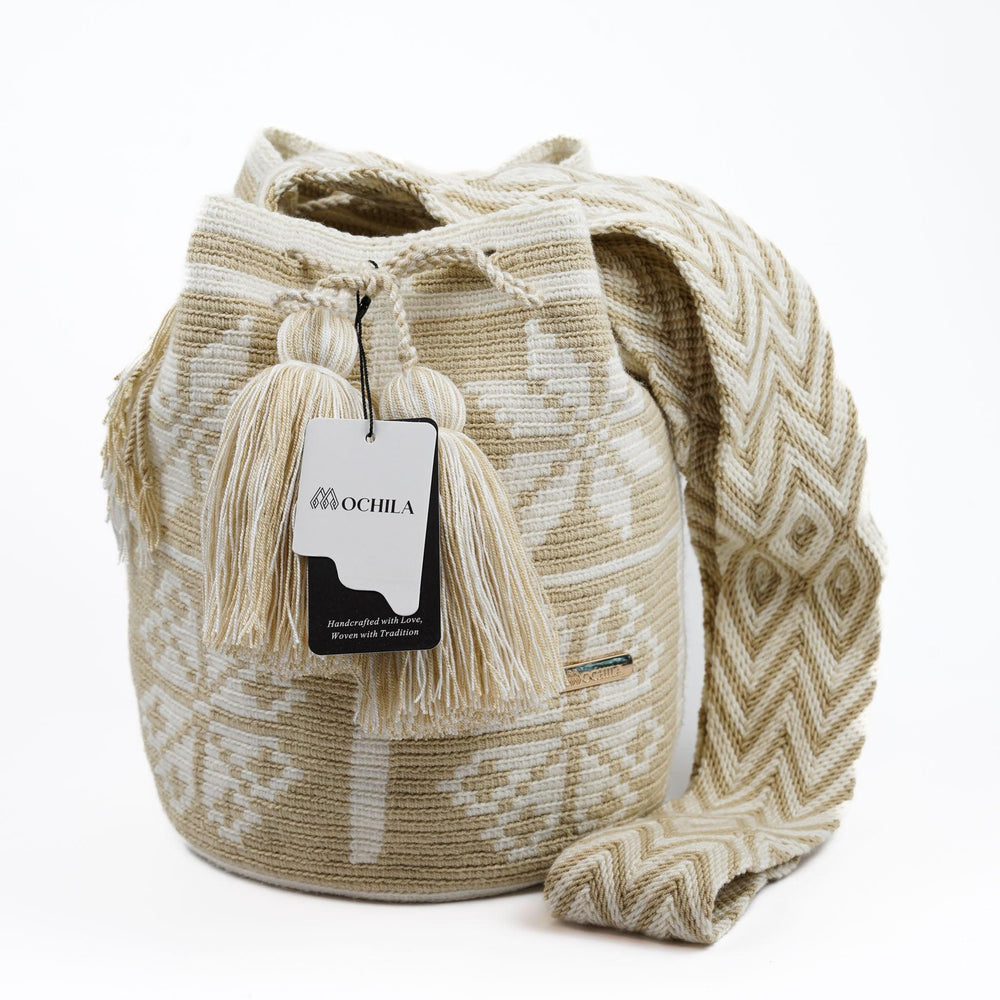 Large Crossbody Bag Beige & White - Mochila