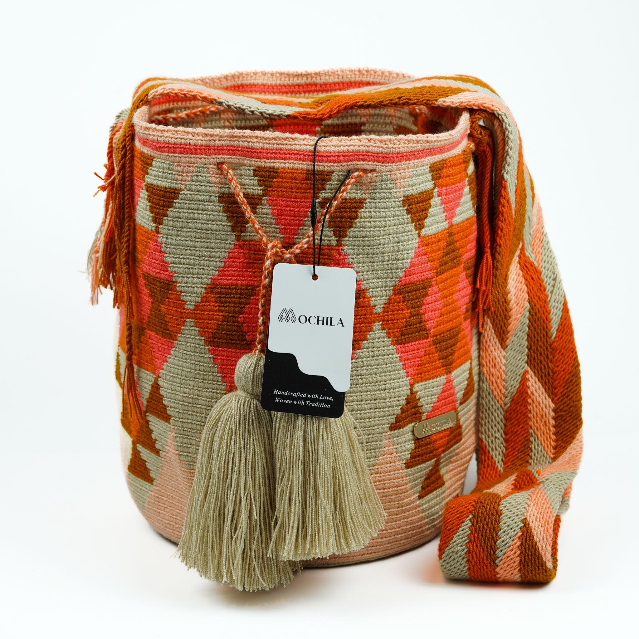 Large Crossbody Bag Cream & Orange - Mochila