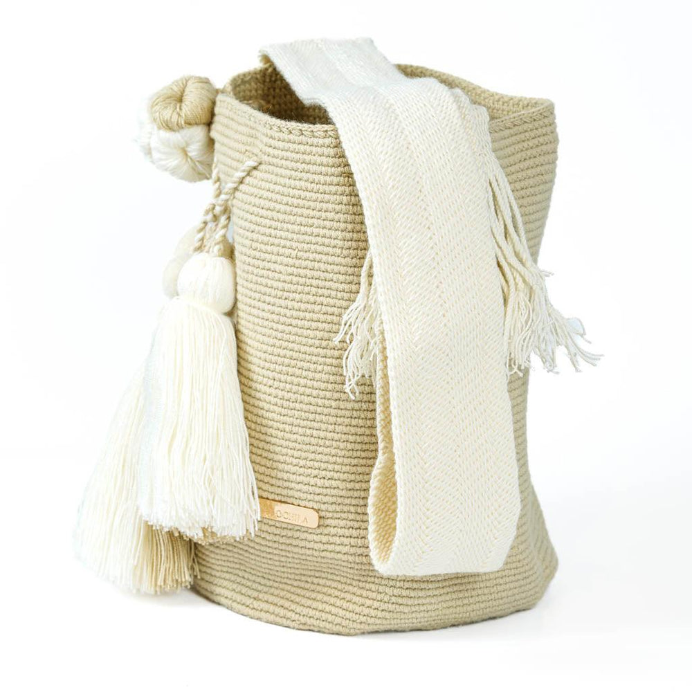 Große Umhängetasche in Beige und Creme