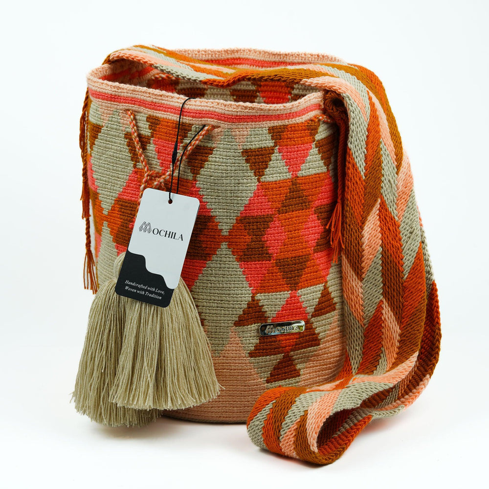 Large Crossbody Bag Cream & Orange - Mochila