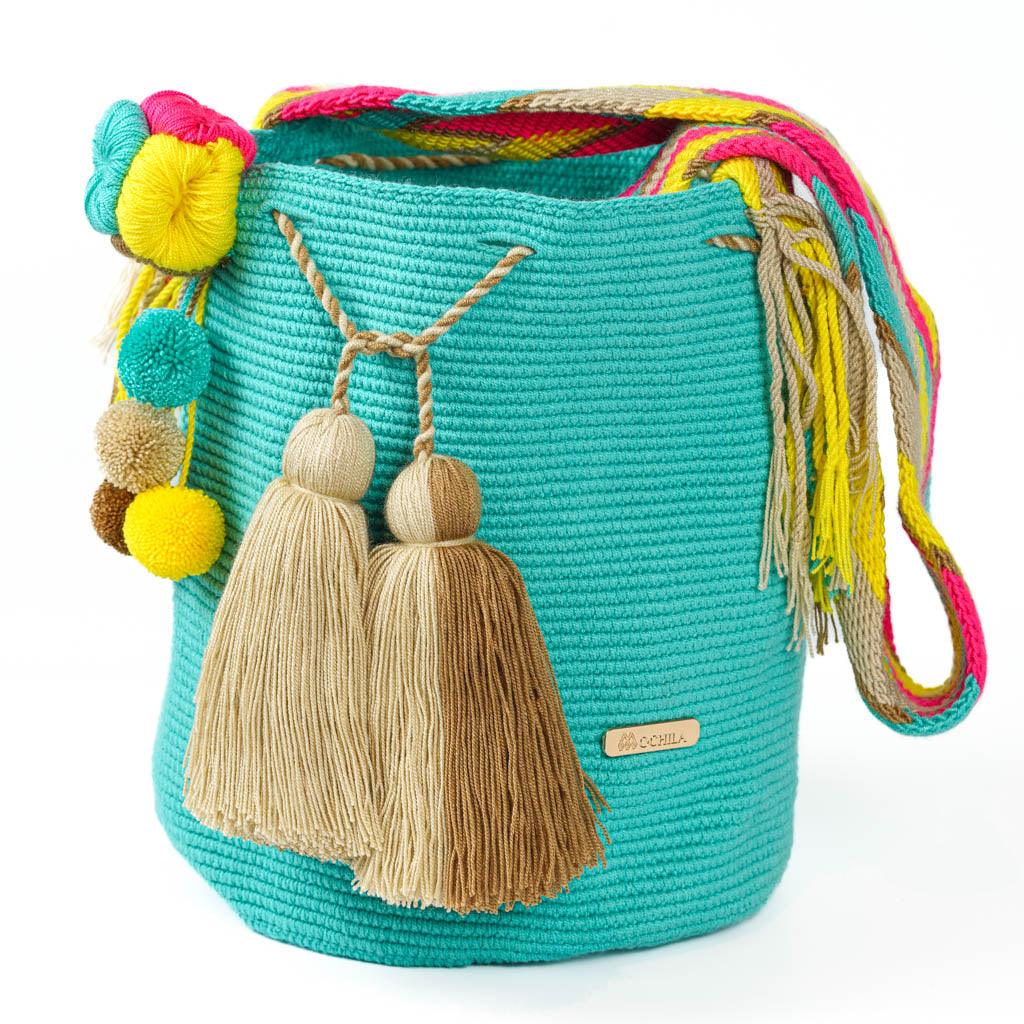 Large Crossbody Bag Aqua & Beige