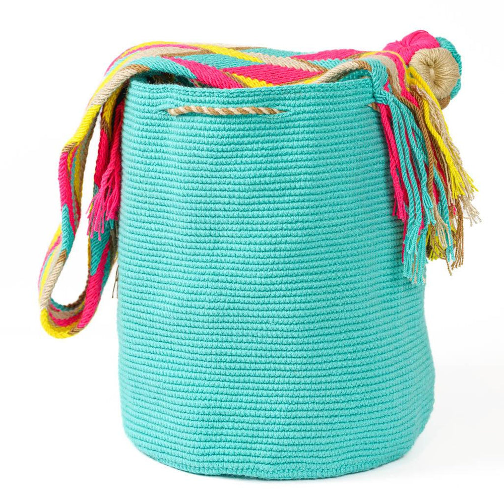 Große Umhängetasche in Aquamarin und Beige