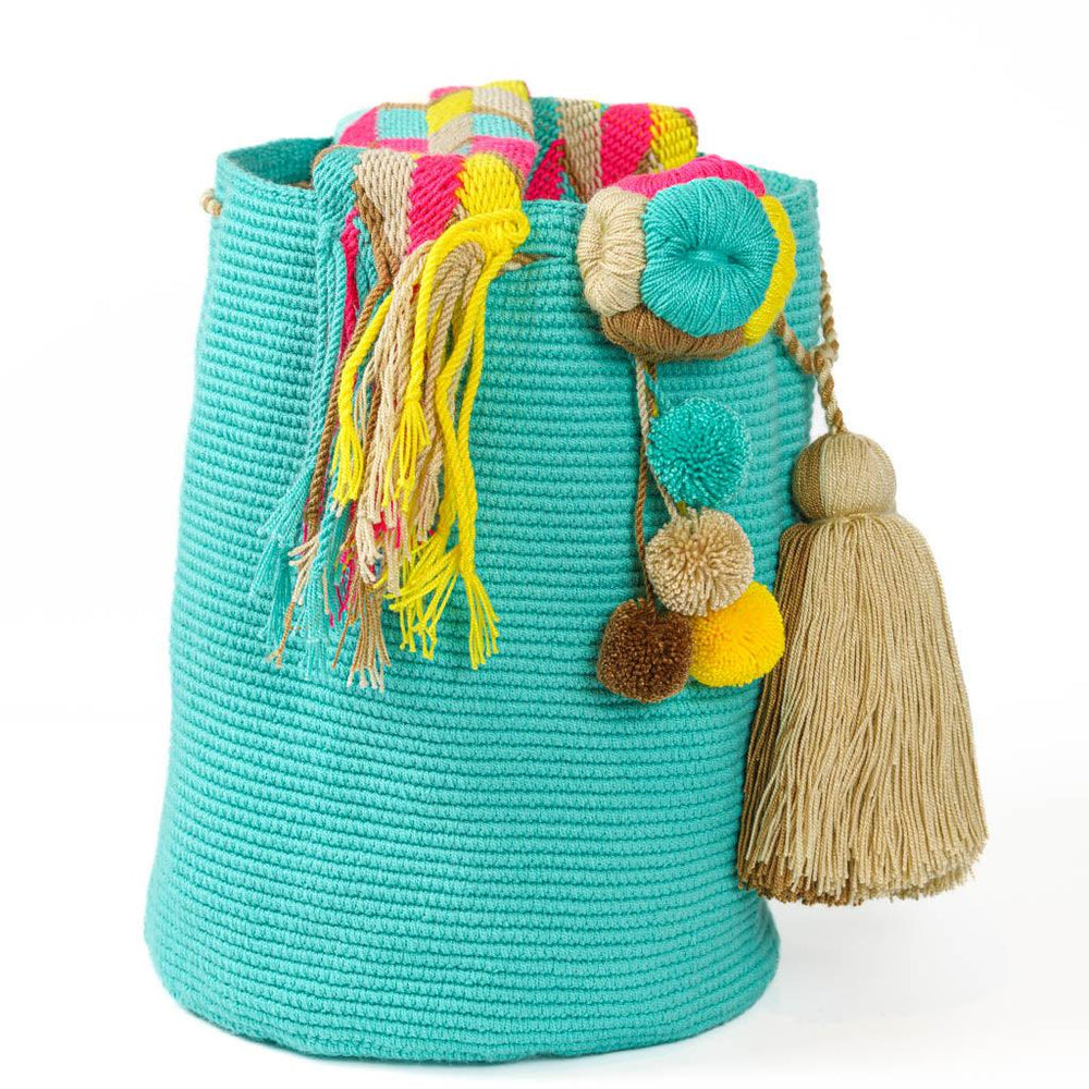 Große Umhängetasche in Aquamarin und Beige