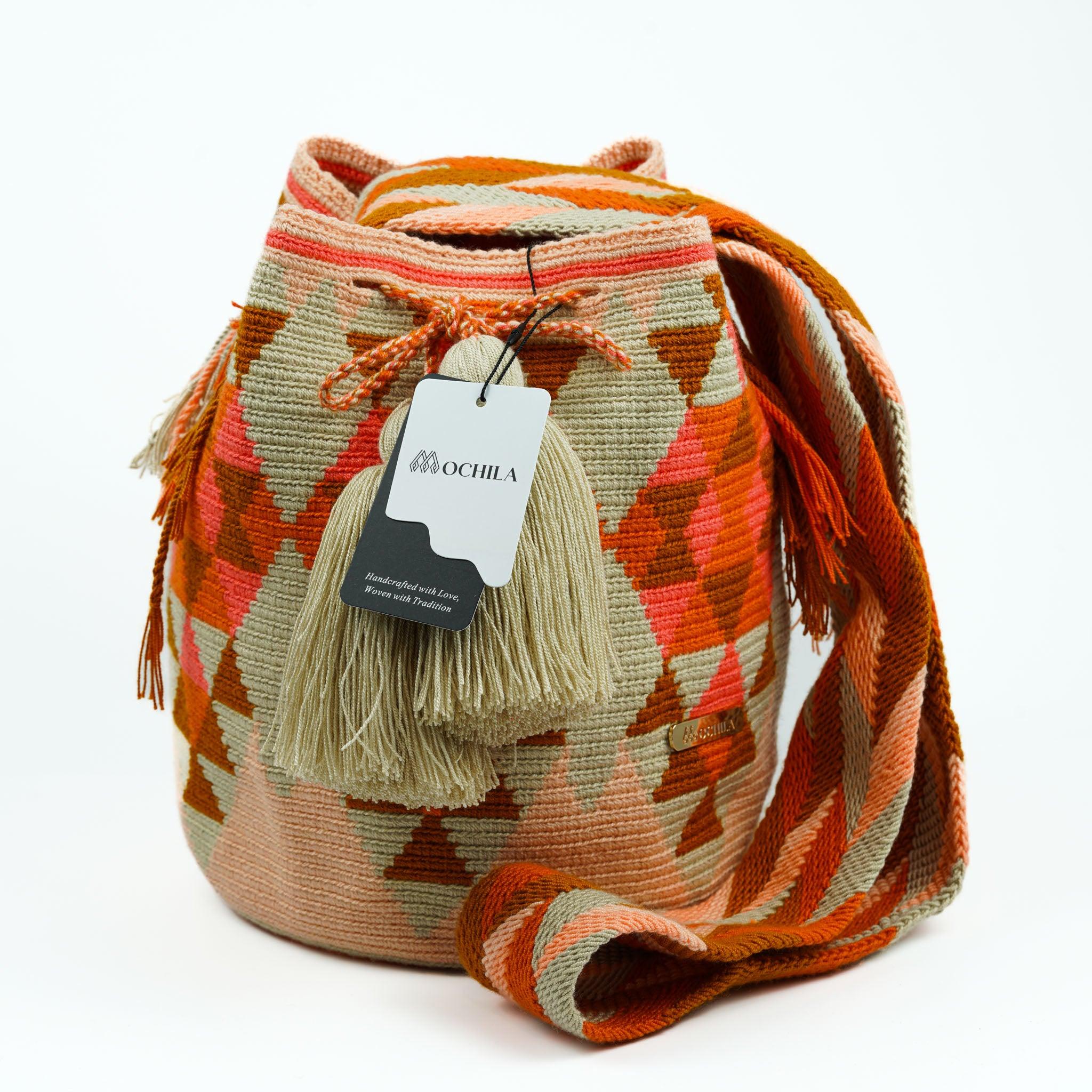 Large Crossbody Bag Cream & Orange - Mochila