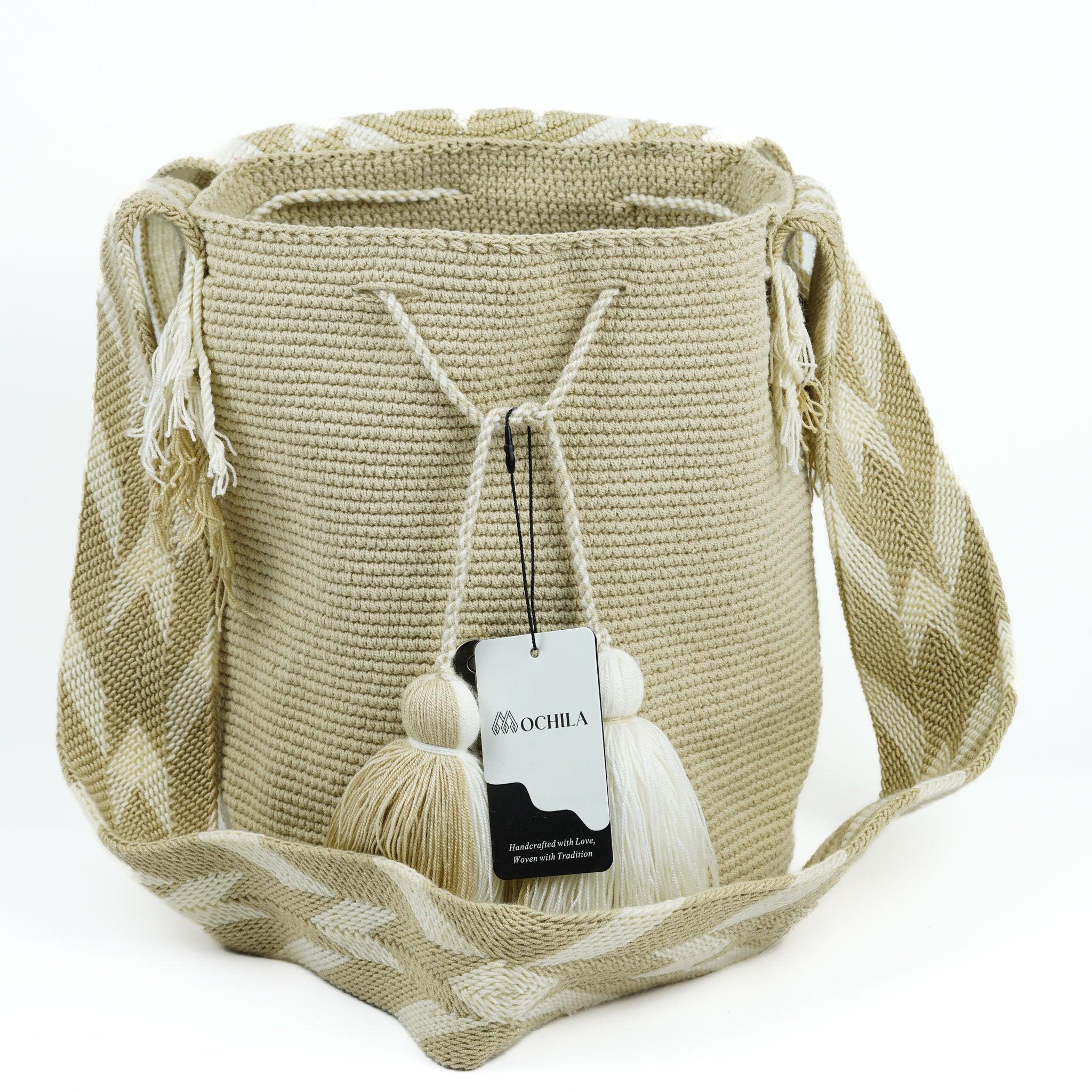 Large Crossbody Bag Beige & White - Mochila