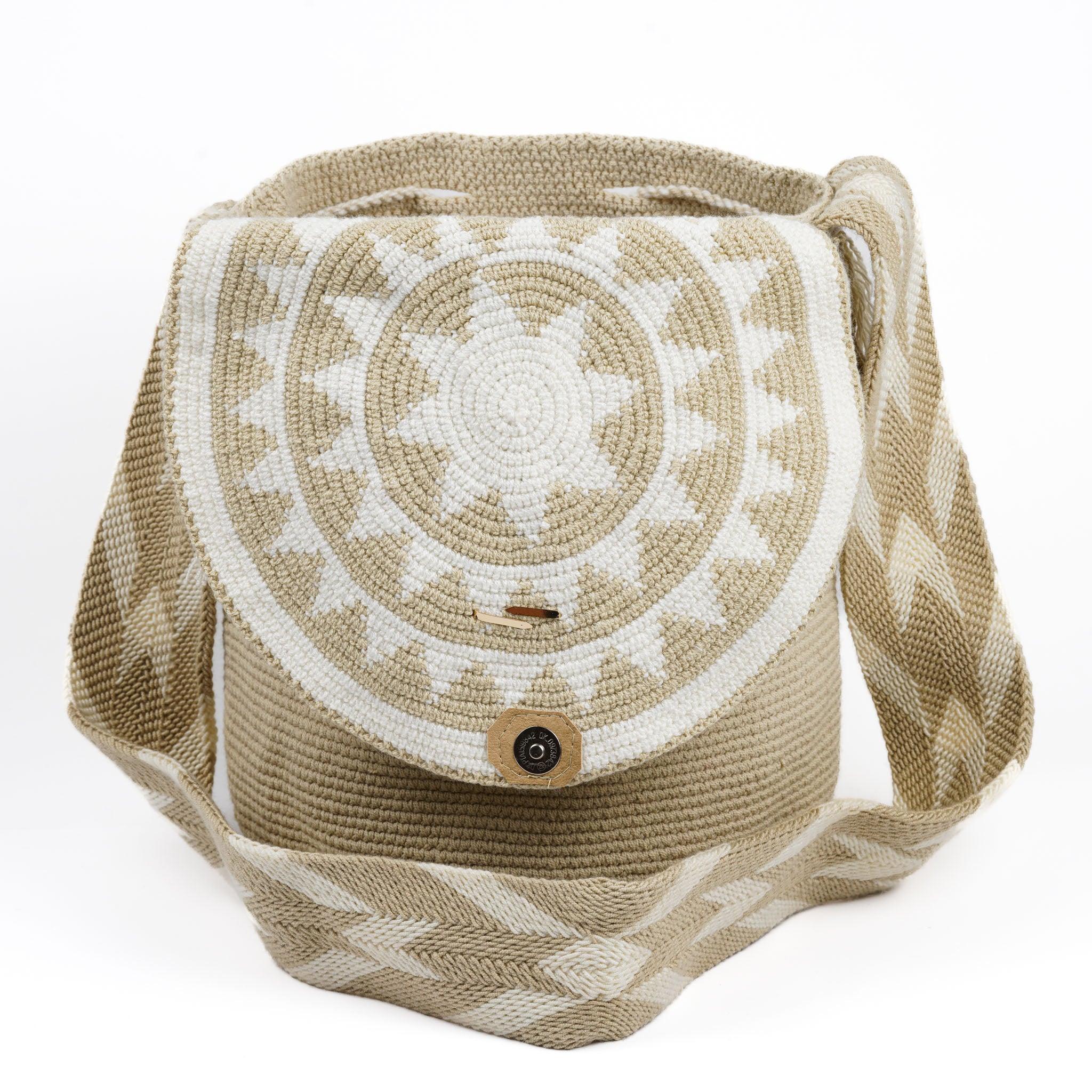 Large Crossbody Bag Beige & White - Mochila