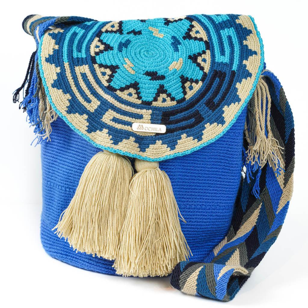 Large Crossbody Bag Blue & Beige