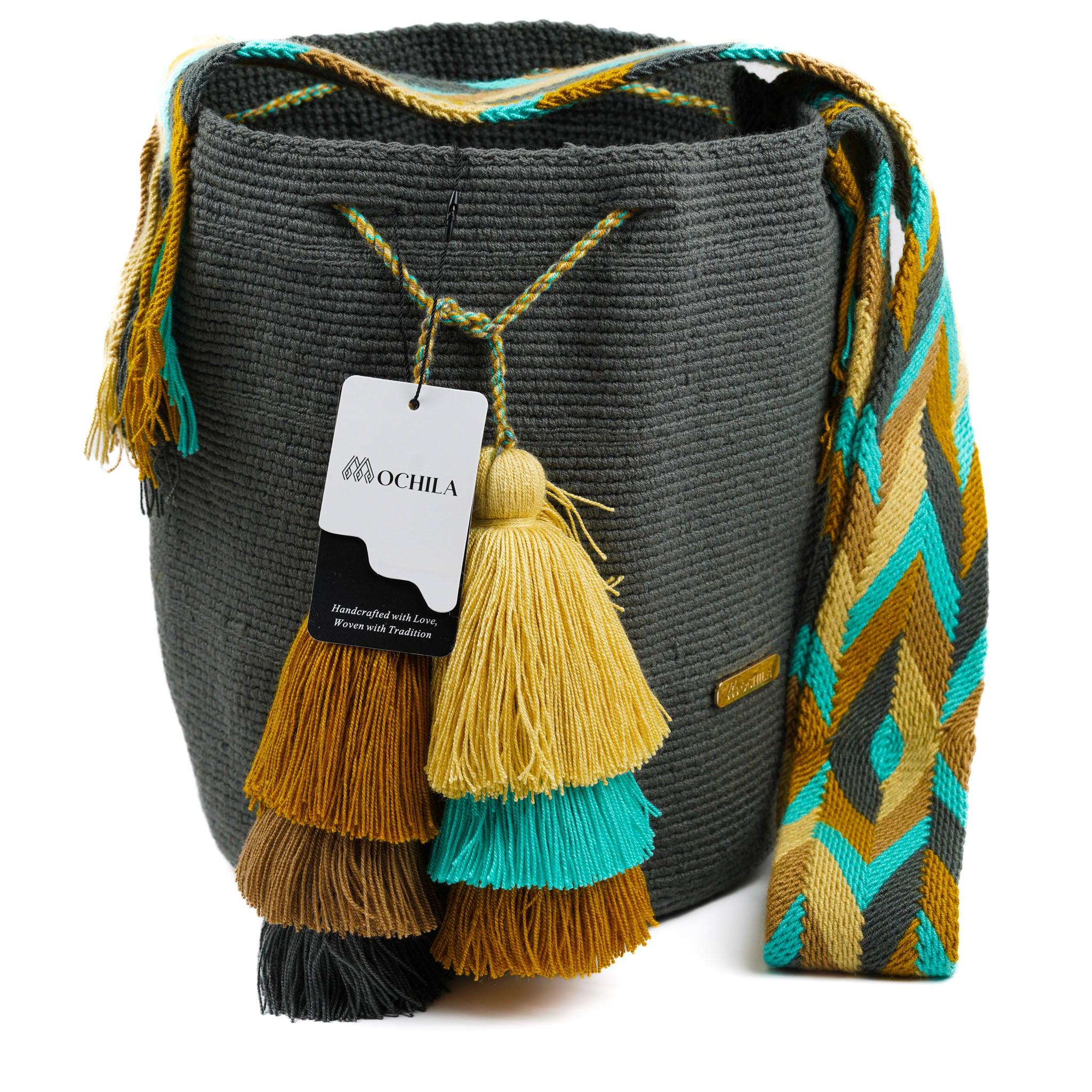 Large Crossbody Bag Grey & Beige Strap - Mochila