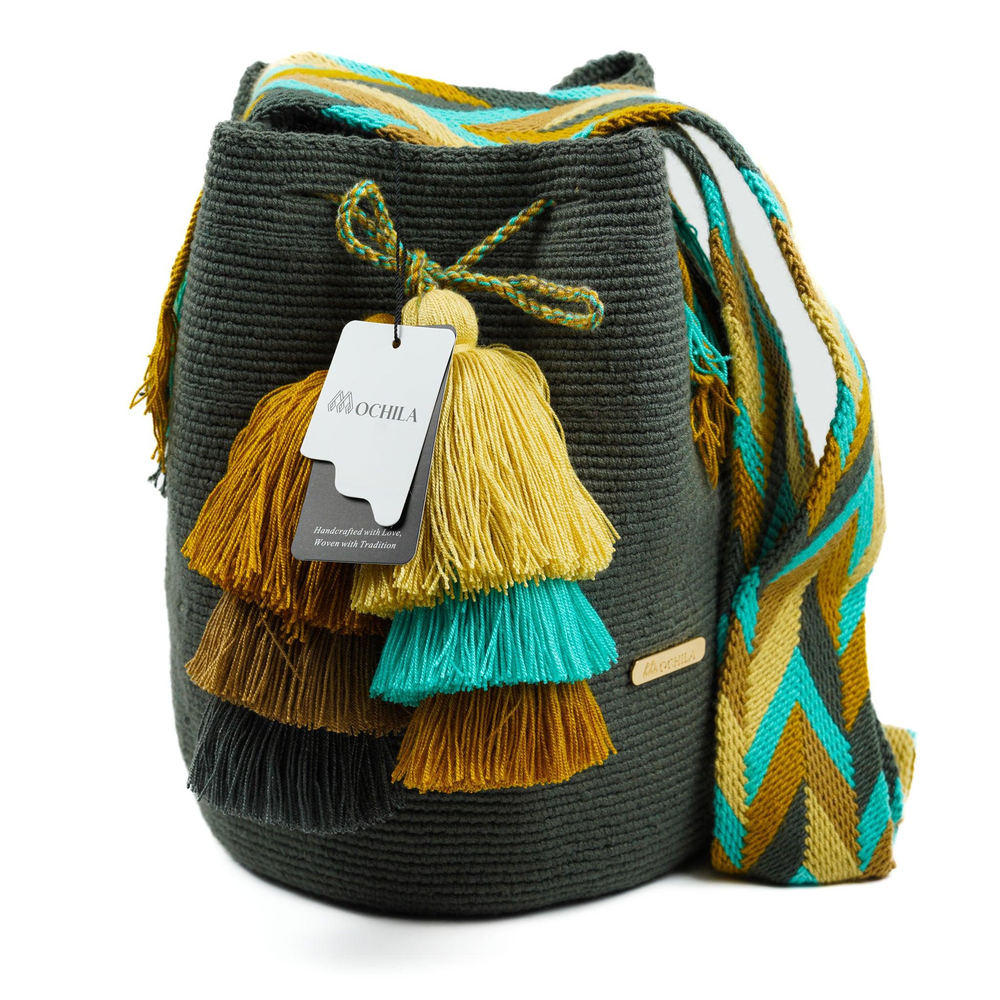 Large Crossbody Bag Grey & Beige Strap - Mochila