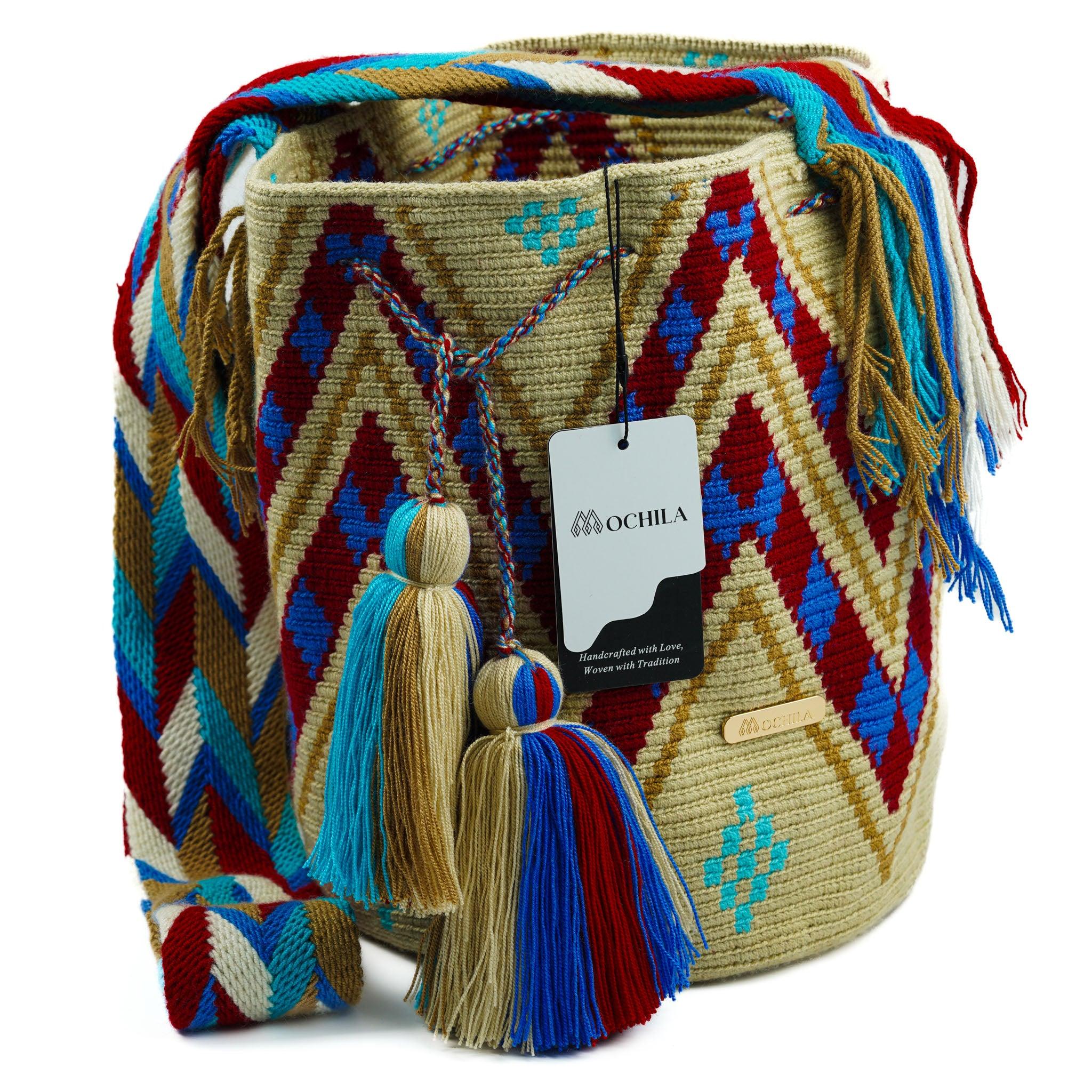 Large Crossbody Bag Beige & Blue - Mochila