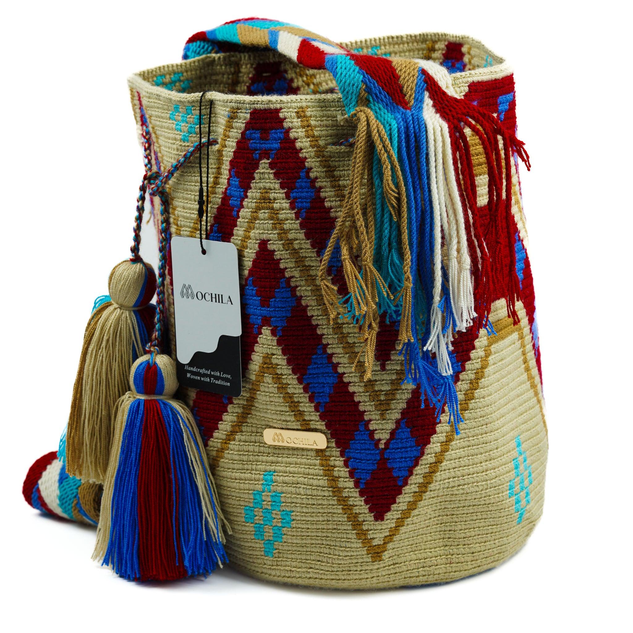 Large Crossbody Bag Beige & Blue - Mochila