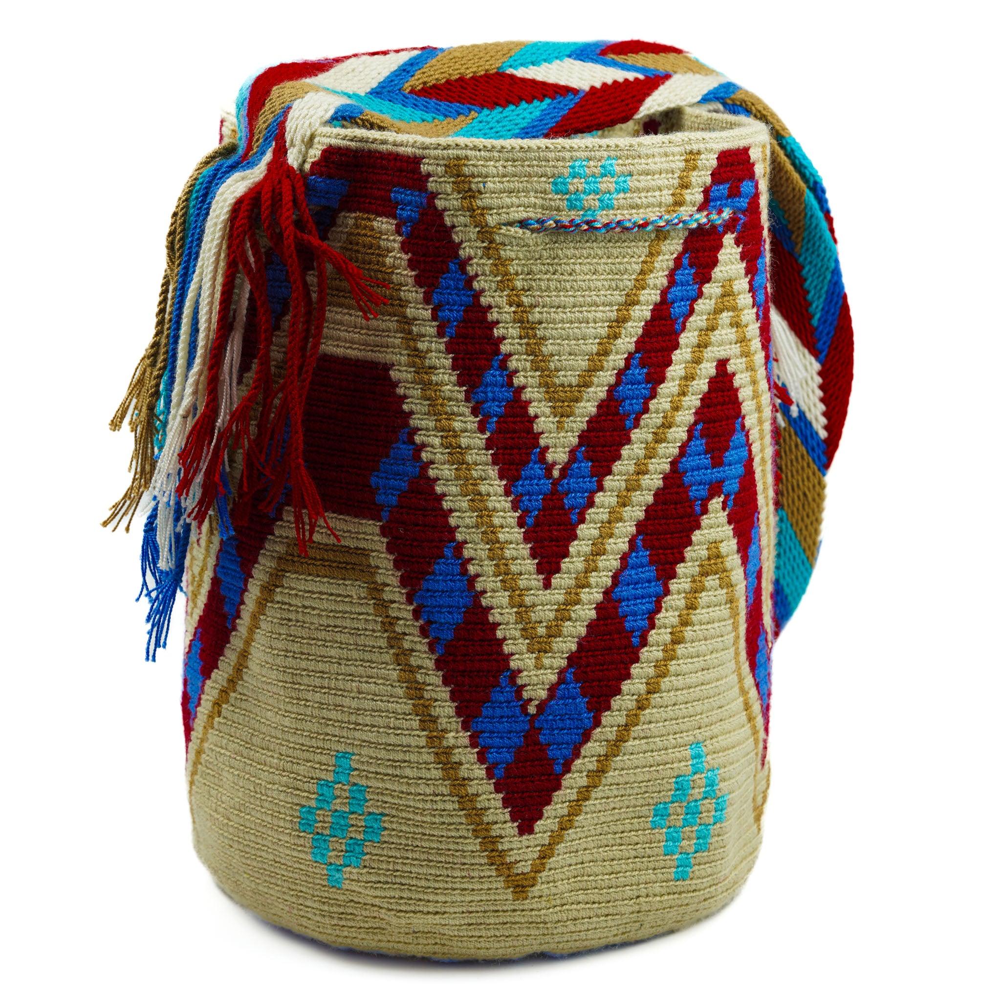 Large Crossbody Bag Beige & Blue - Mochila