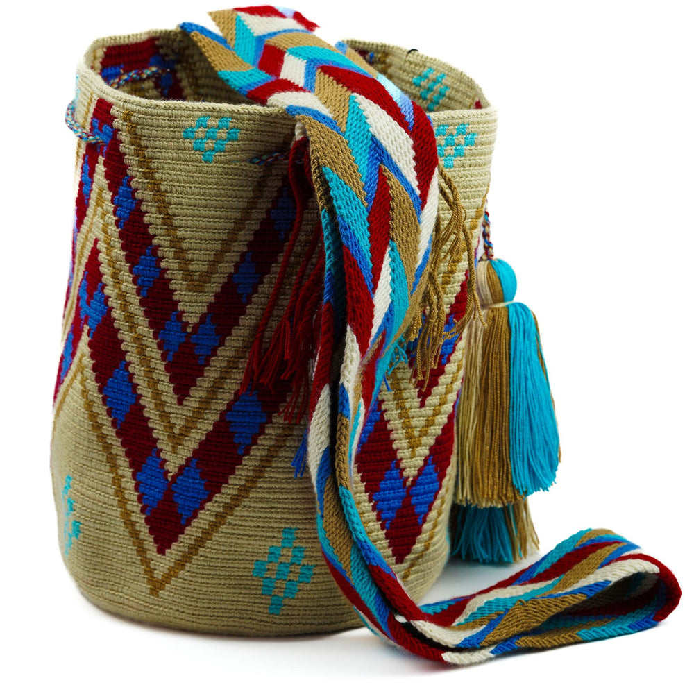 Large Crossbody Bag Beige & Blue - Mochila