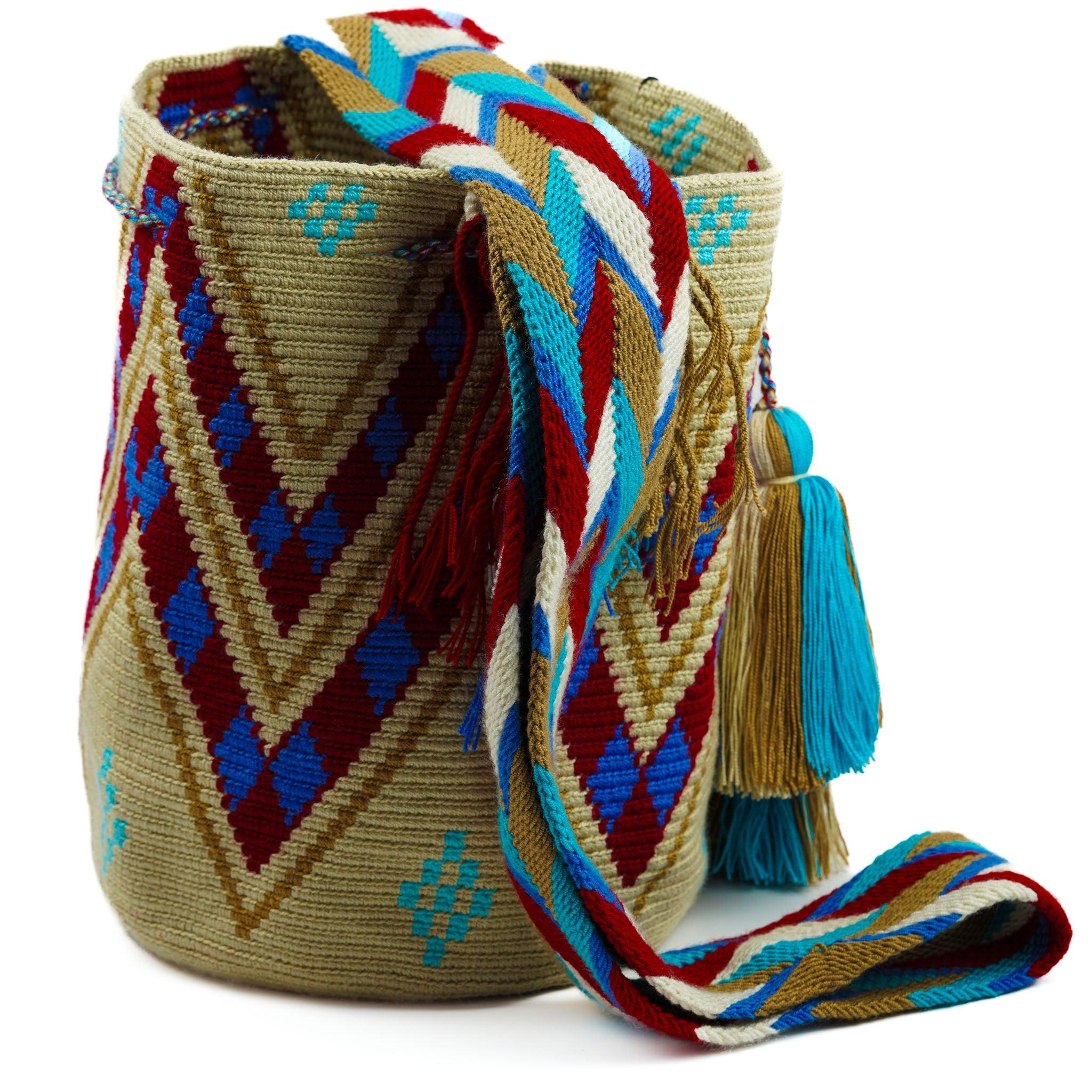 Large Crossbody Bag Beige & Blue - Mochila