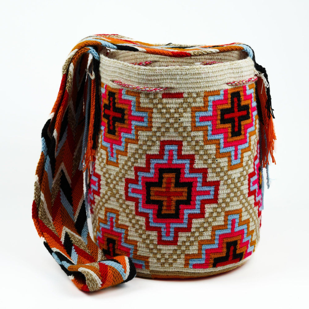 Large Crossbody Bag Beige & Red - Mochila