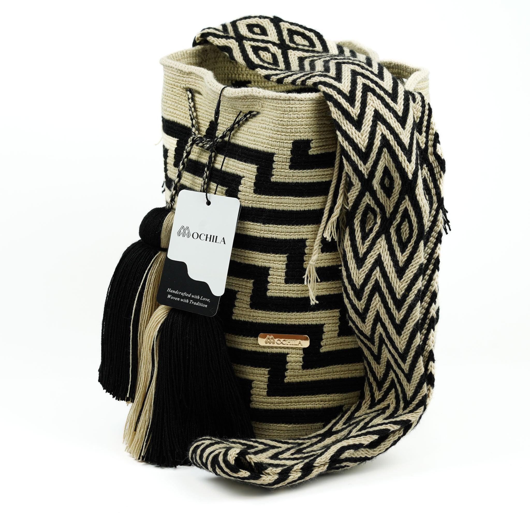 Large Crossbody Bag Beige and Black - Mochila