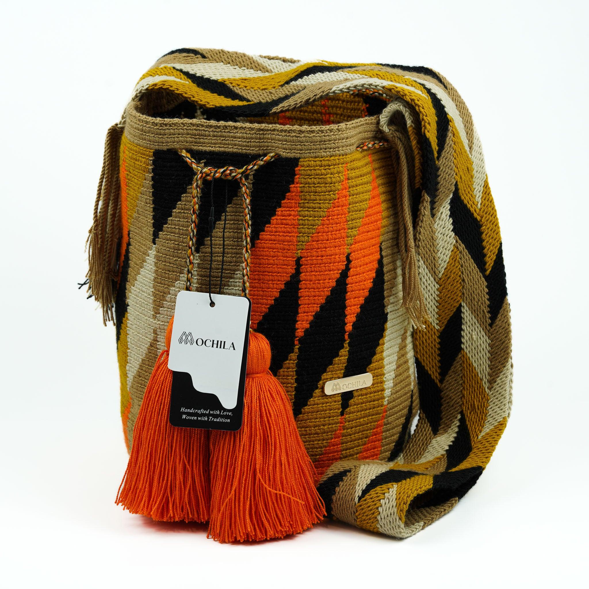 Large Crossbody Bag Orange and Brown - Mochila