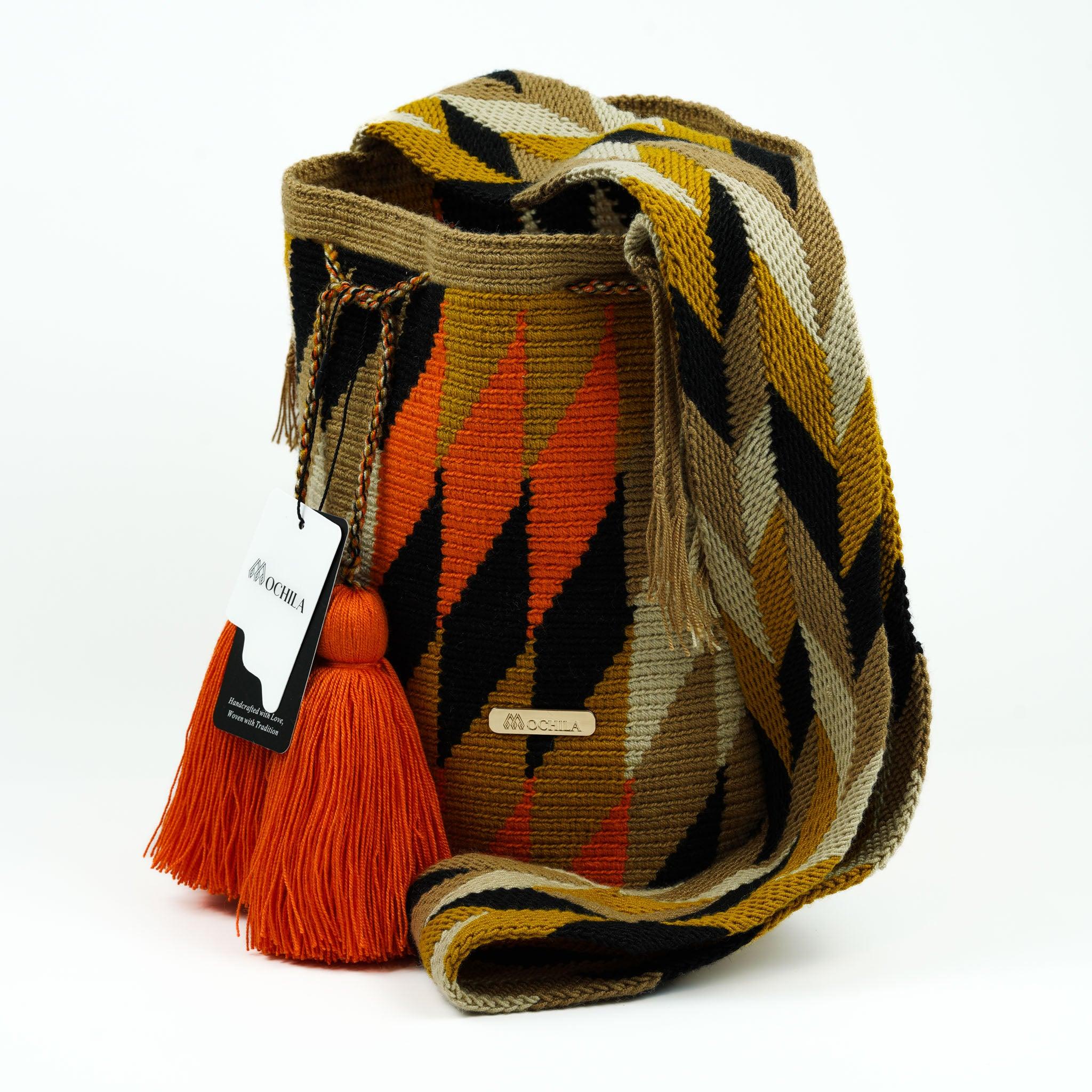 Large Crossbody Bag Orange and Brown - Mochila