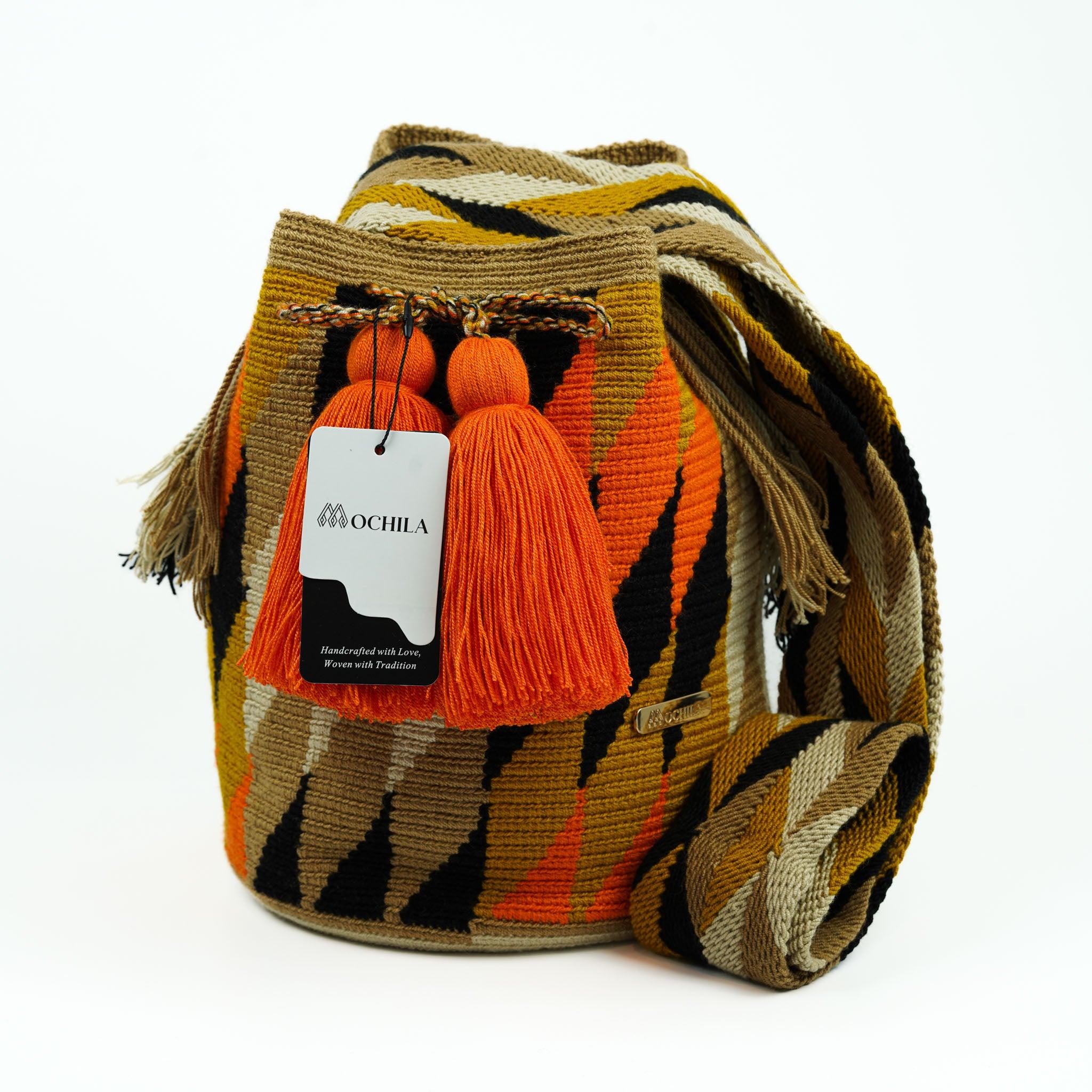 Large Crossbody Bag Orange and Brown - Mochila