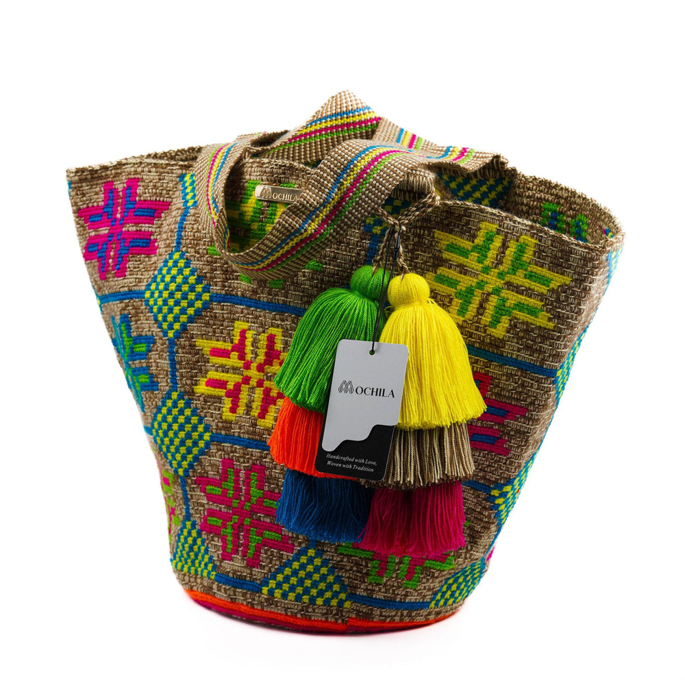 Shoulder Beach Bag Multicolor flowers - Mochila